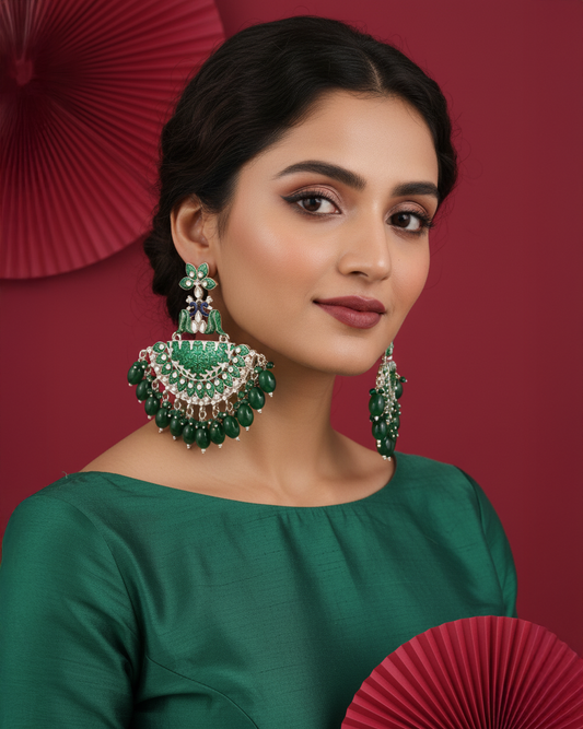 Green Mayank Designer Chandbali Earring