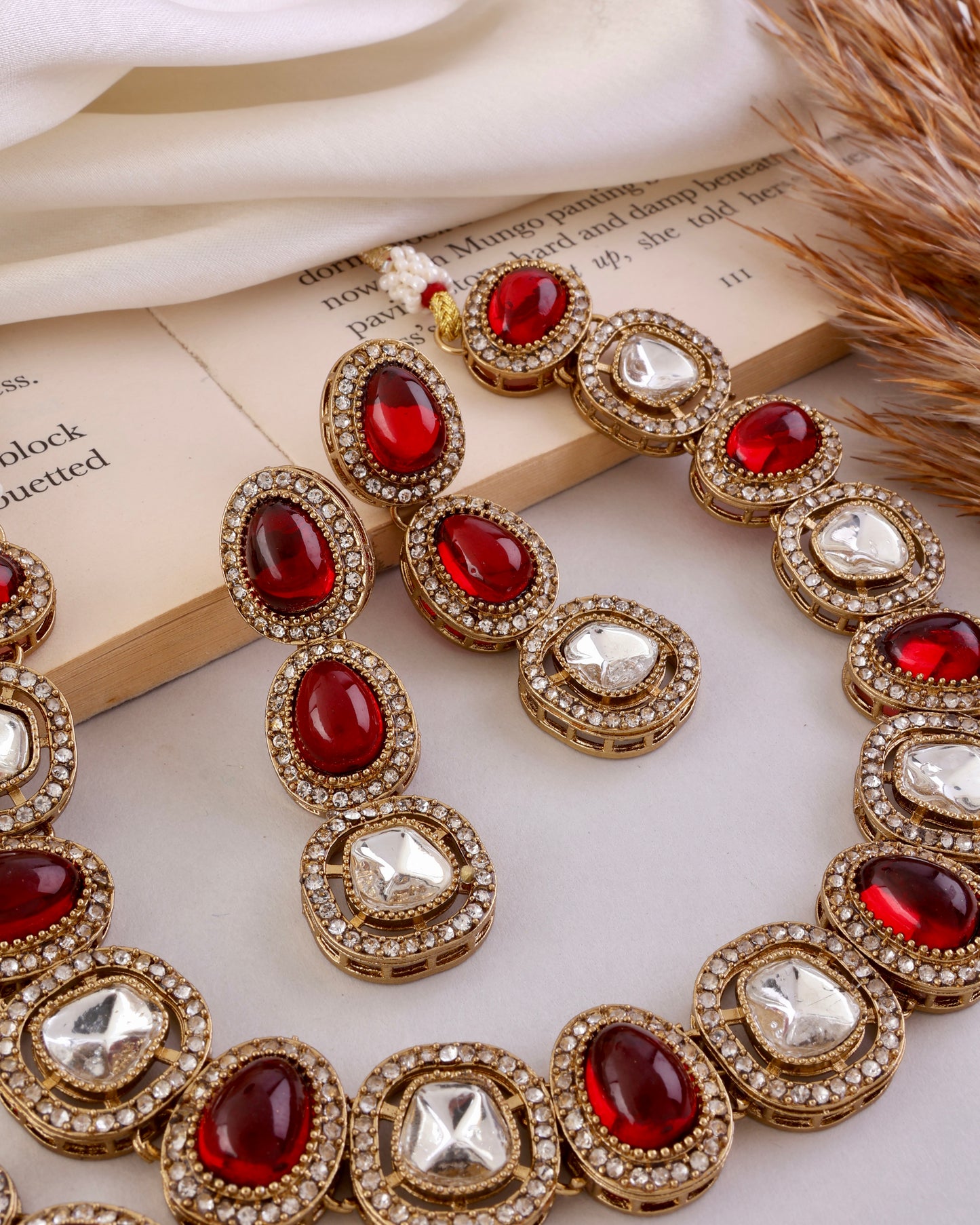 Ruby Rishita Premium Polki Dupe Necklace with Earring and Teeka