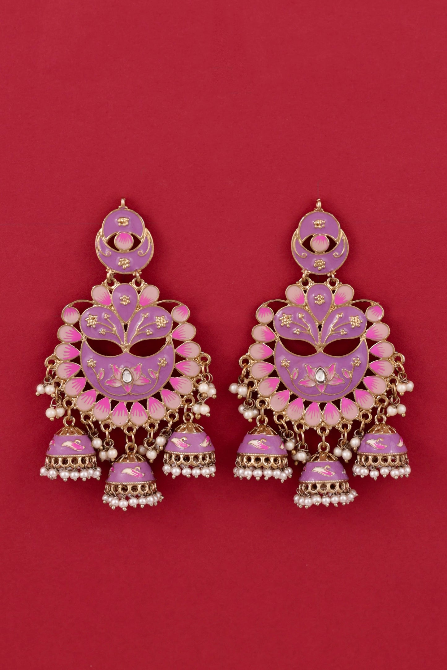 Lilac Charvi Meenakari Jhumka
