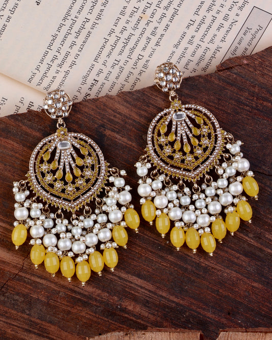 Yellow Ishmeet Designer Jadau Pakistani Chandbali