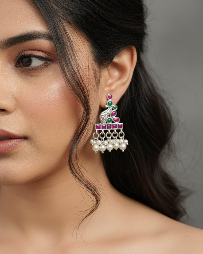 Soumya Silver Lookalike Peacock Earring