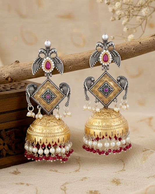 Red Arjun Designer Earring Brass Lookalike