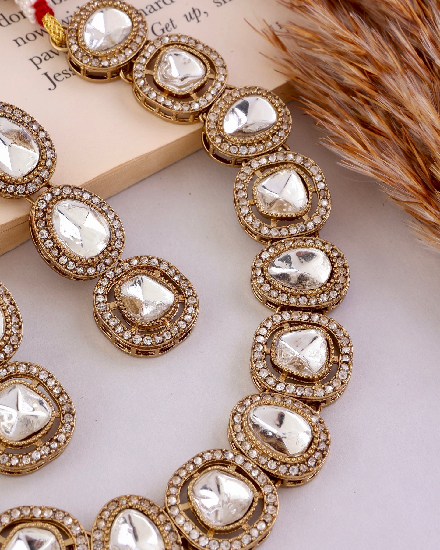 Silver Rishita Premium Polki Dupe Necklace with Earring and Teeka