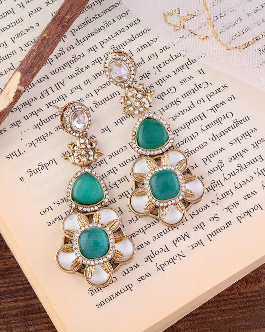 Sage Green Asher Designer Earring with Premium Monalisa and Zircone Stone Detailing