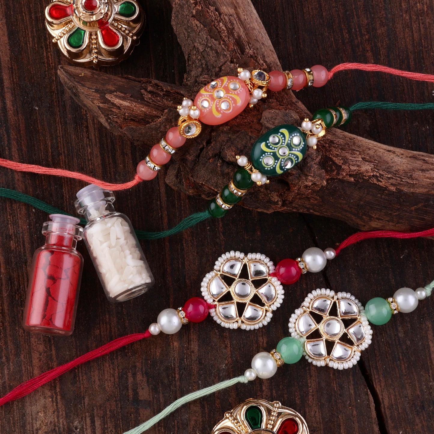 Combo of 4 Ethnic Rakhi with Tilak Set and Card