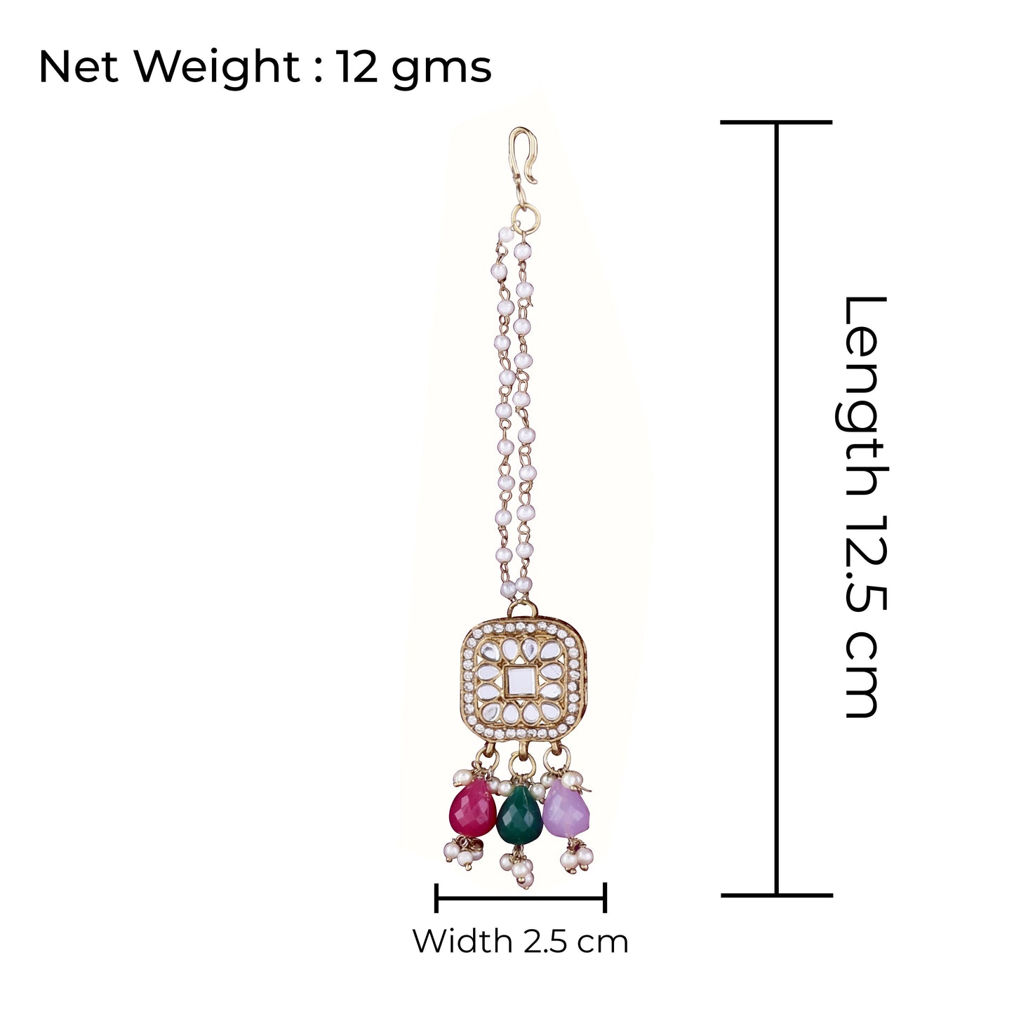Multi Aayat Mirror Bahubali Jhumka with Statement Kaan Chain and Teeka