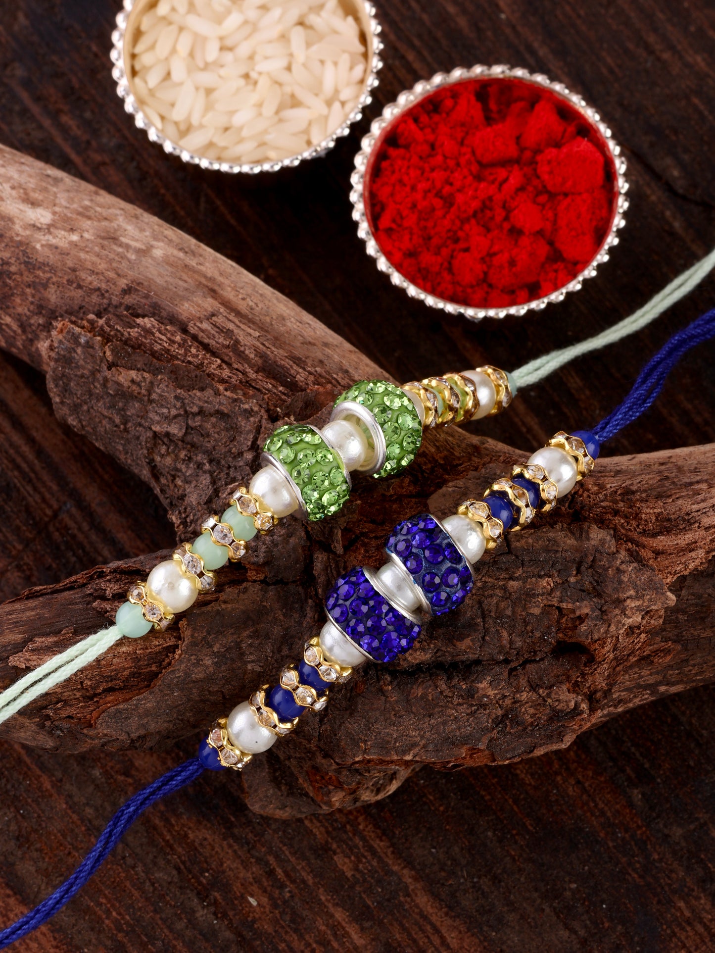 Pack of 2 - Tejomay Rakhi - Mint Blue : with Tilak Set and Card