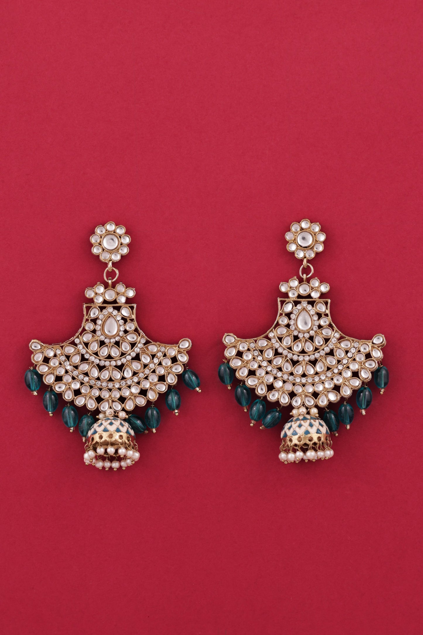 Teal Green Sabita Designer Meenakari Jhumka Earring