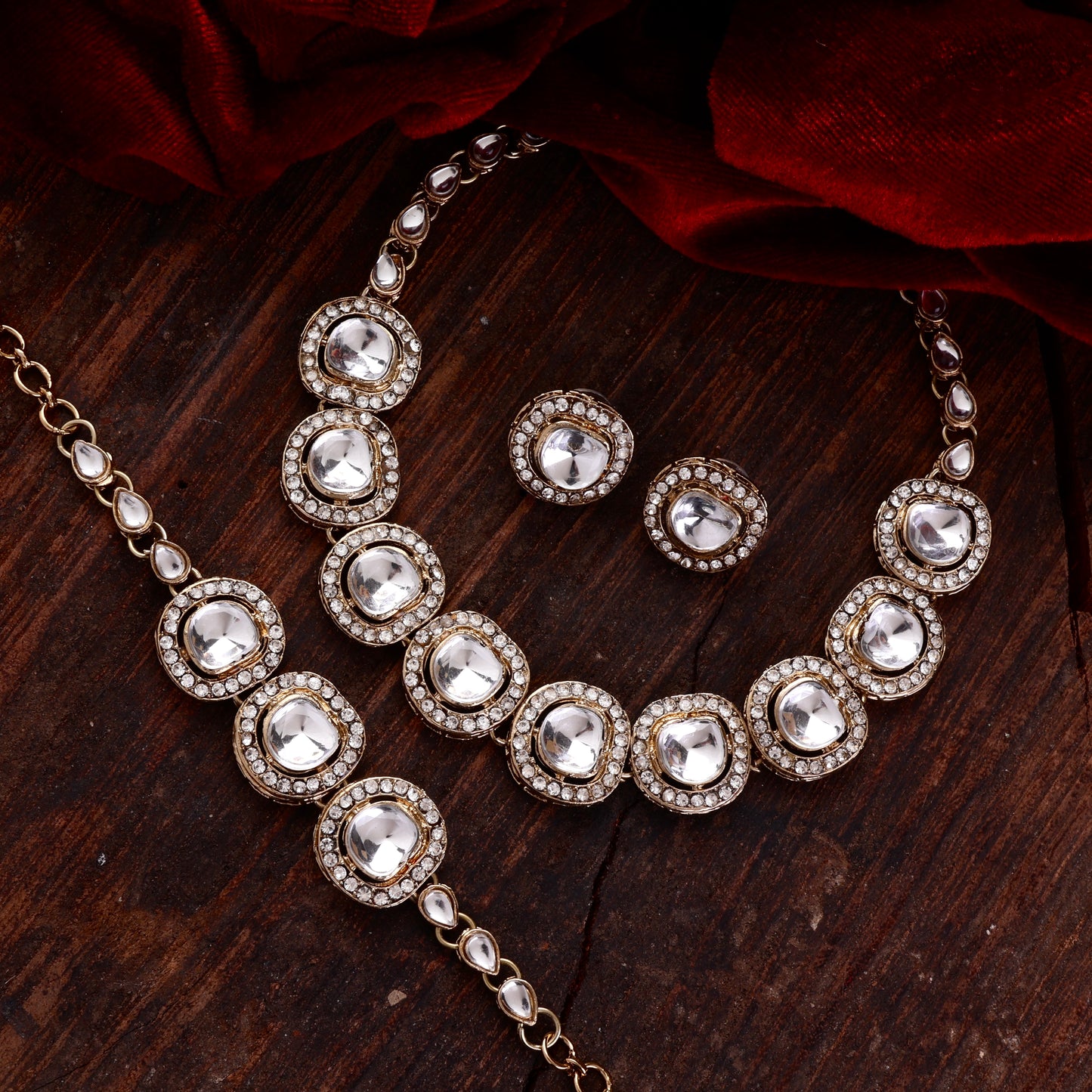 Zareena Polki Dupe Necklace with Earring and Bracelet
