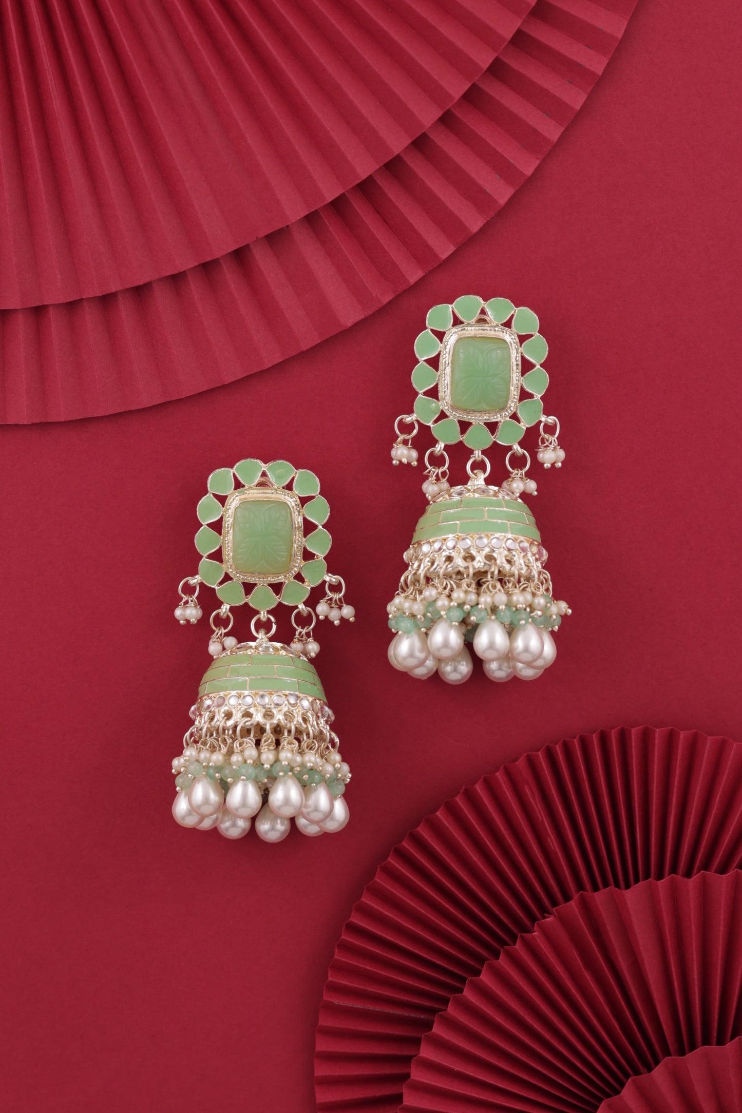 Mint Green Trinaya Meenakari Jhumka