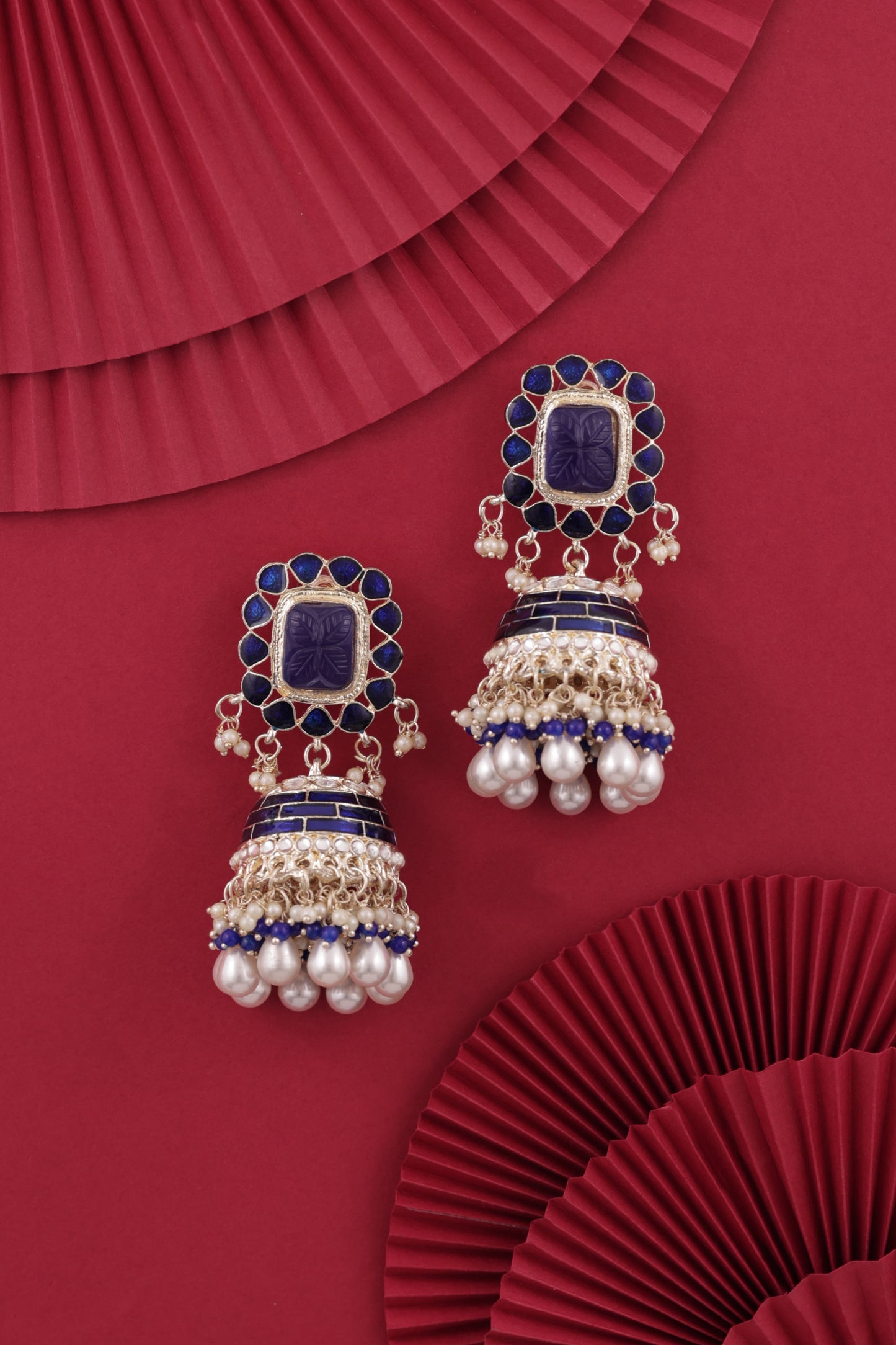 Blue Trinaya Meenakari Jhumka