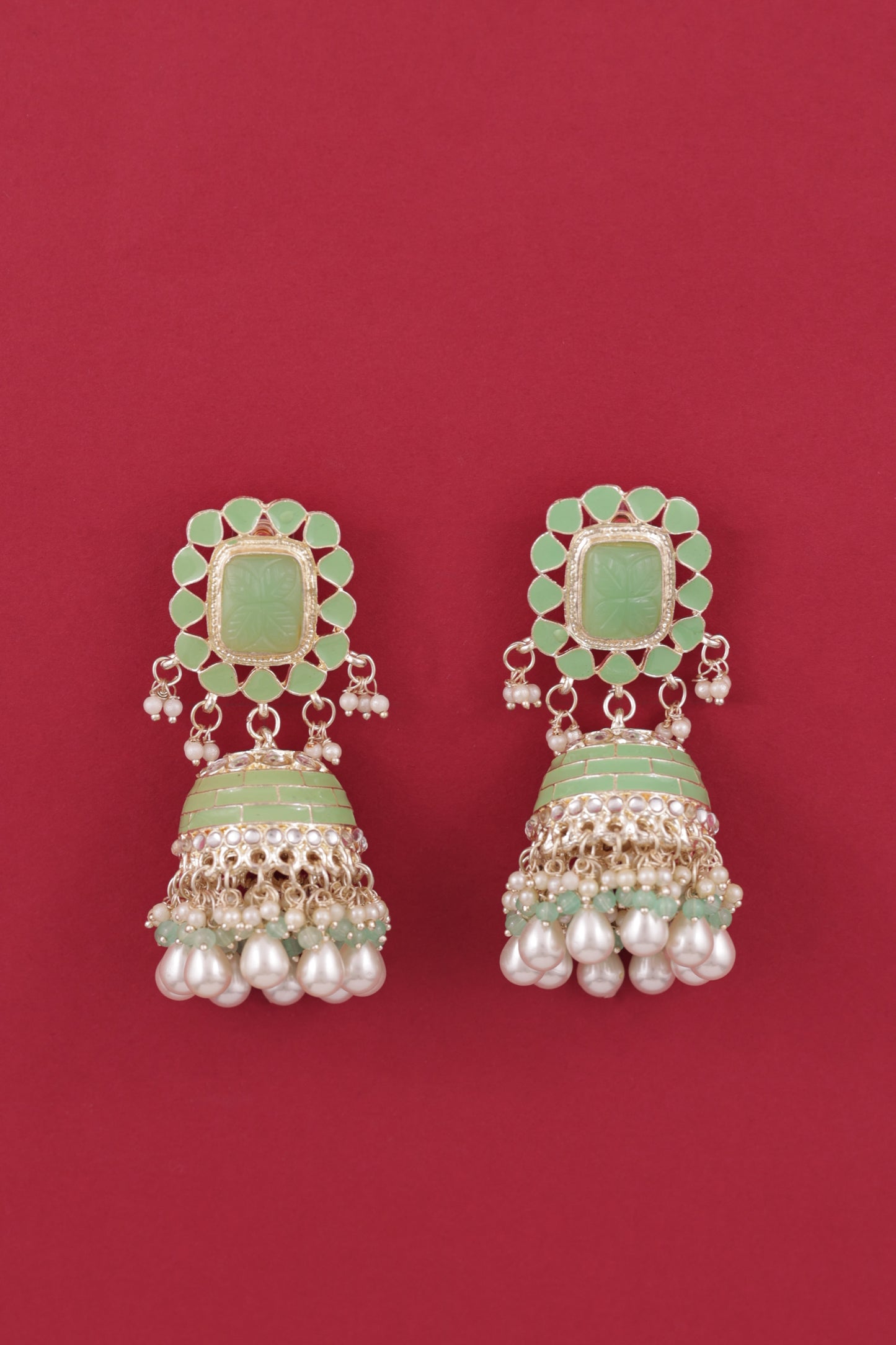 Mint Green Trinaya Meenakari Jhumka