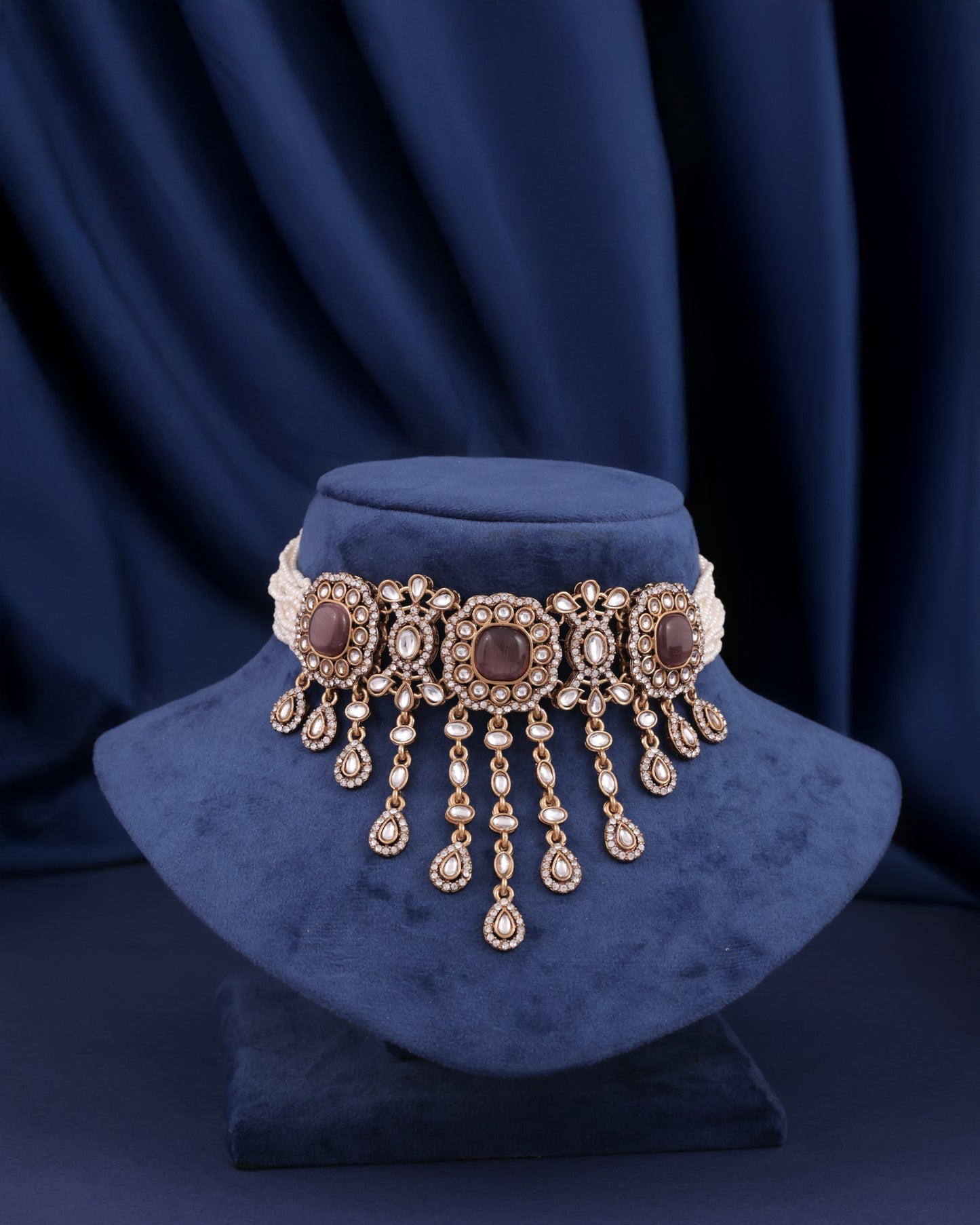 Wine Meher Premium Necklace with Earring and Mangteeka