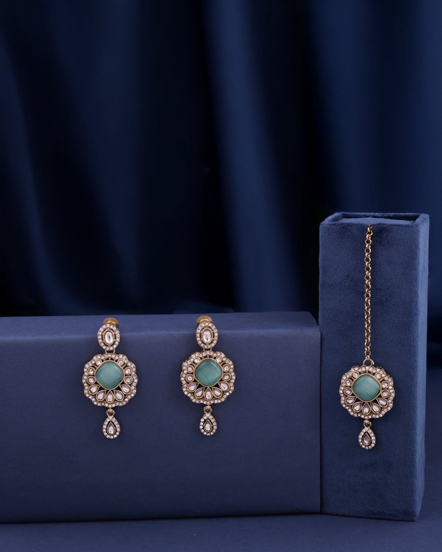 Mint Green Meher Premium Necklace with Earring and Mangteeka