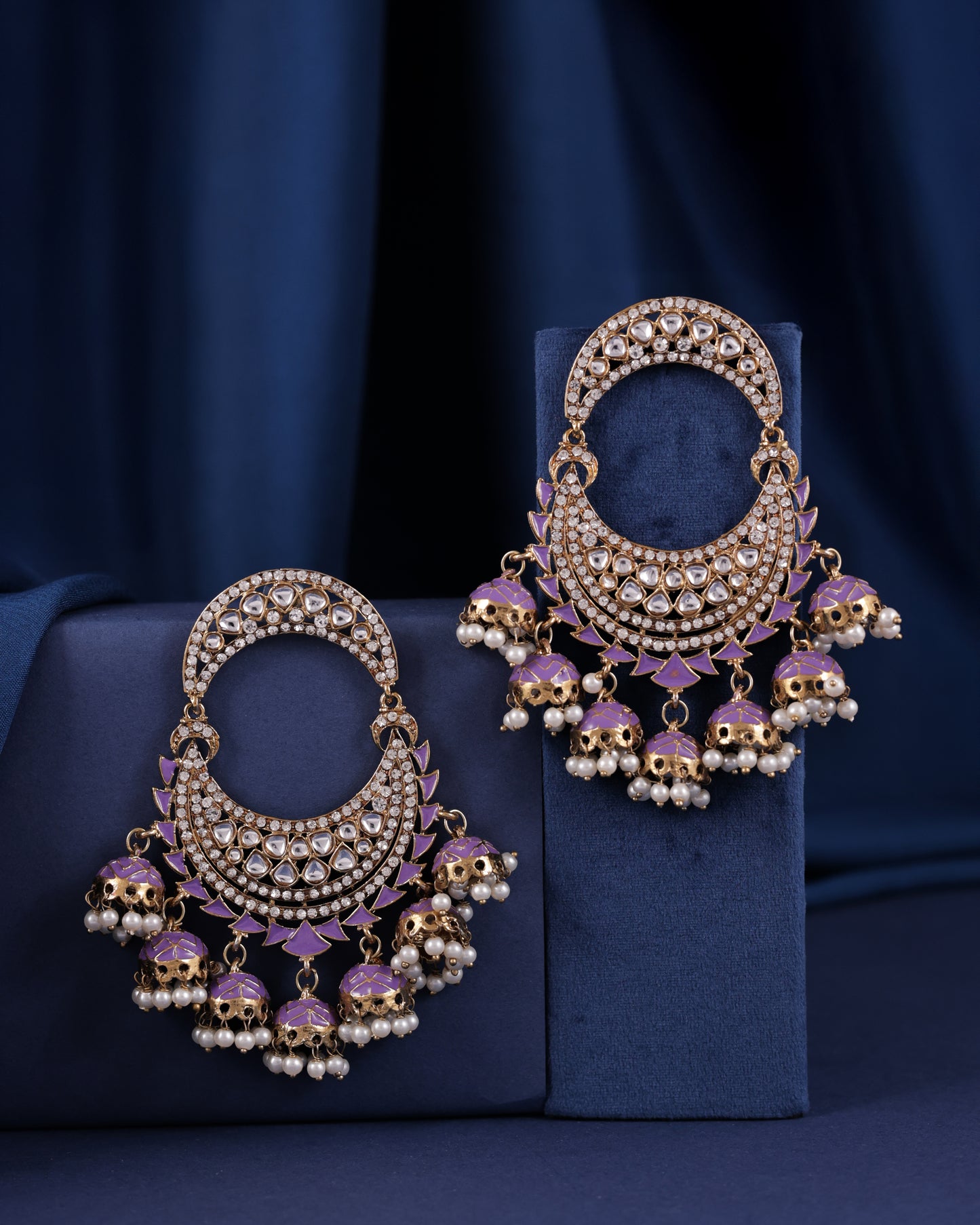 Purple Anvika Desginer Meenakari Chandbali Jhumki Earring