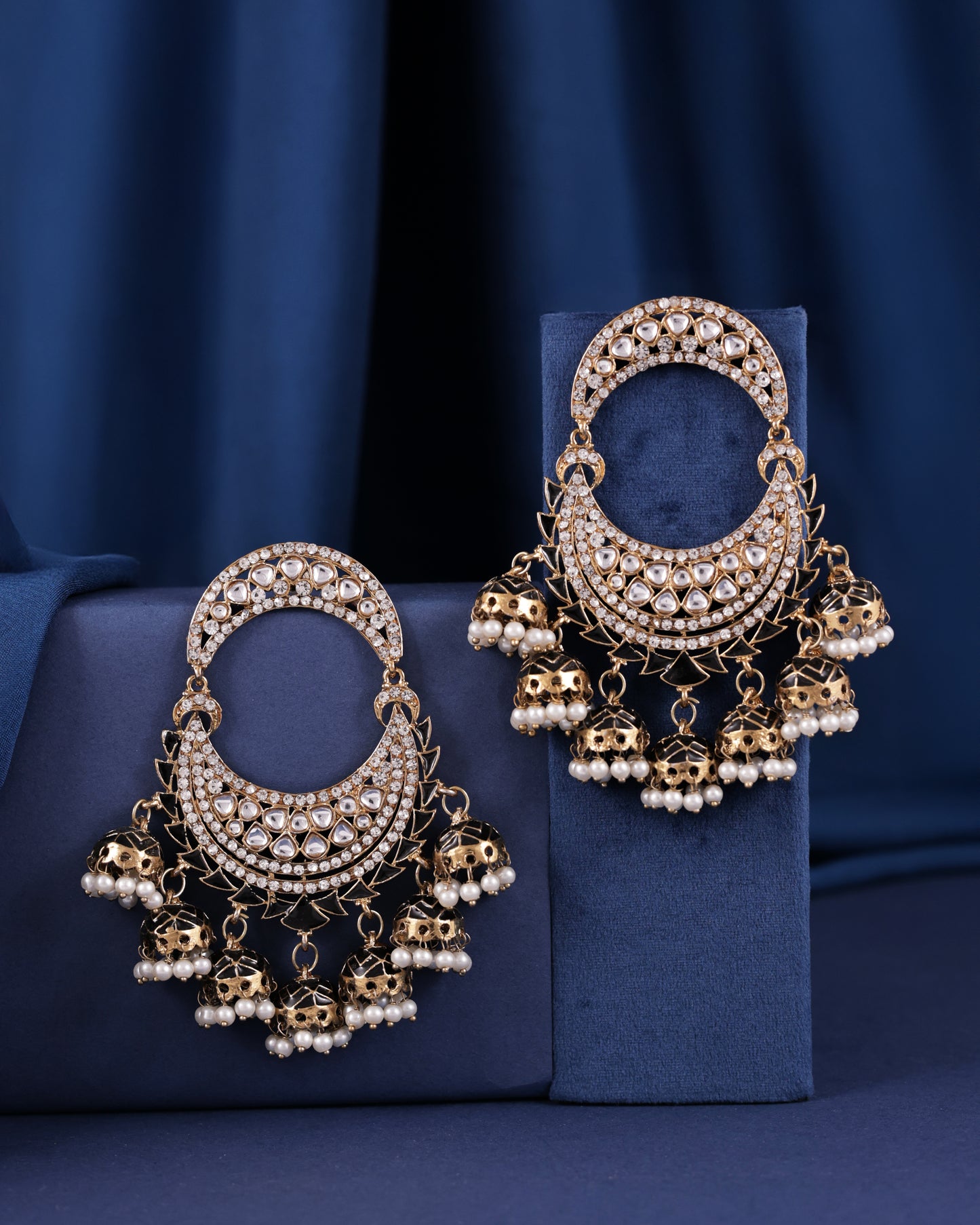 Black Anvika Desginer Meenakari Chandbali Jhumki Earring