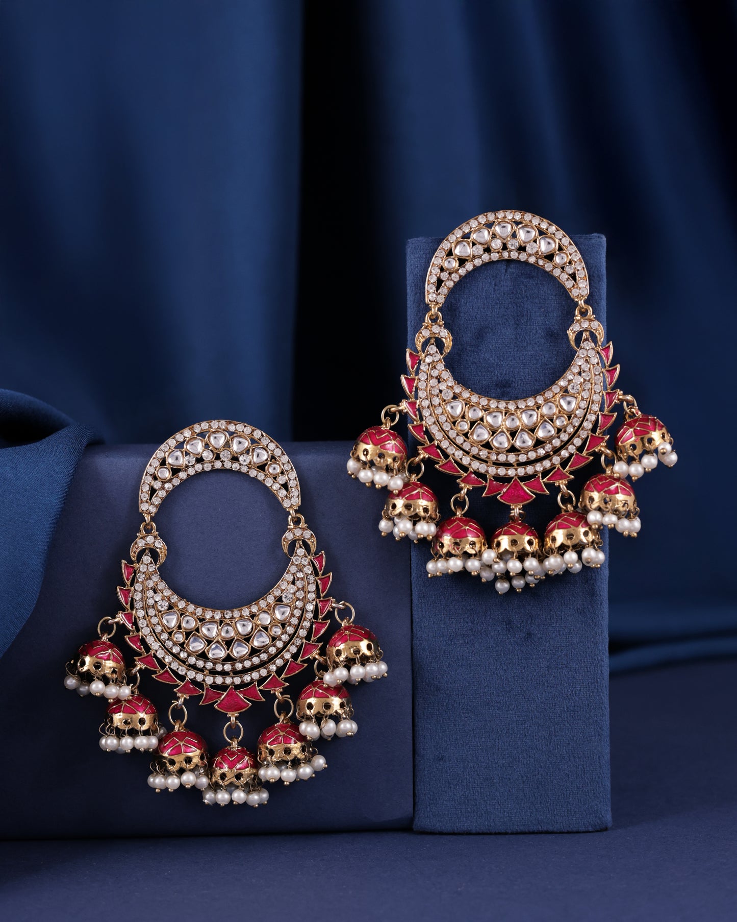 Red Anvika Desginer Meenakari Chandbali Jhumki Earring