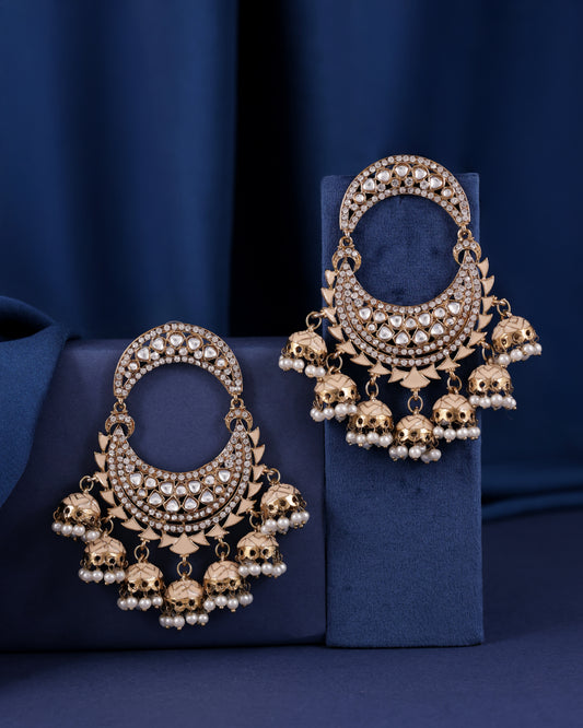 Ivory Anvika Desginer Meenakari Chandbali Jhumki Earring