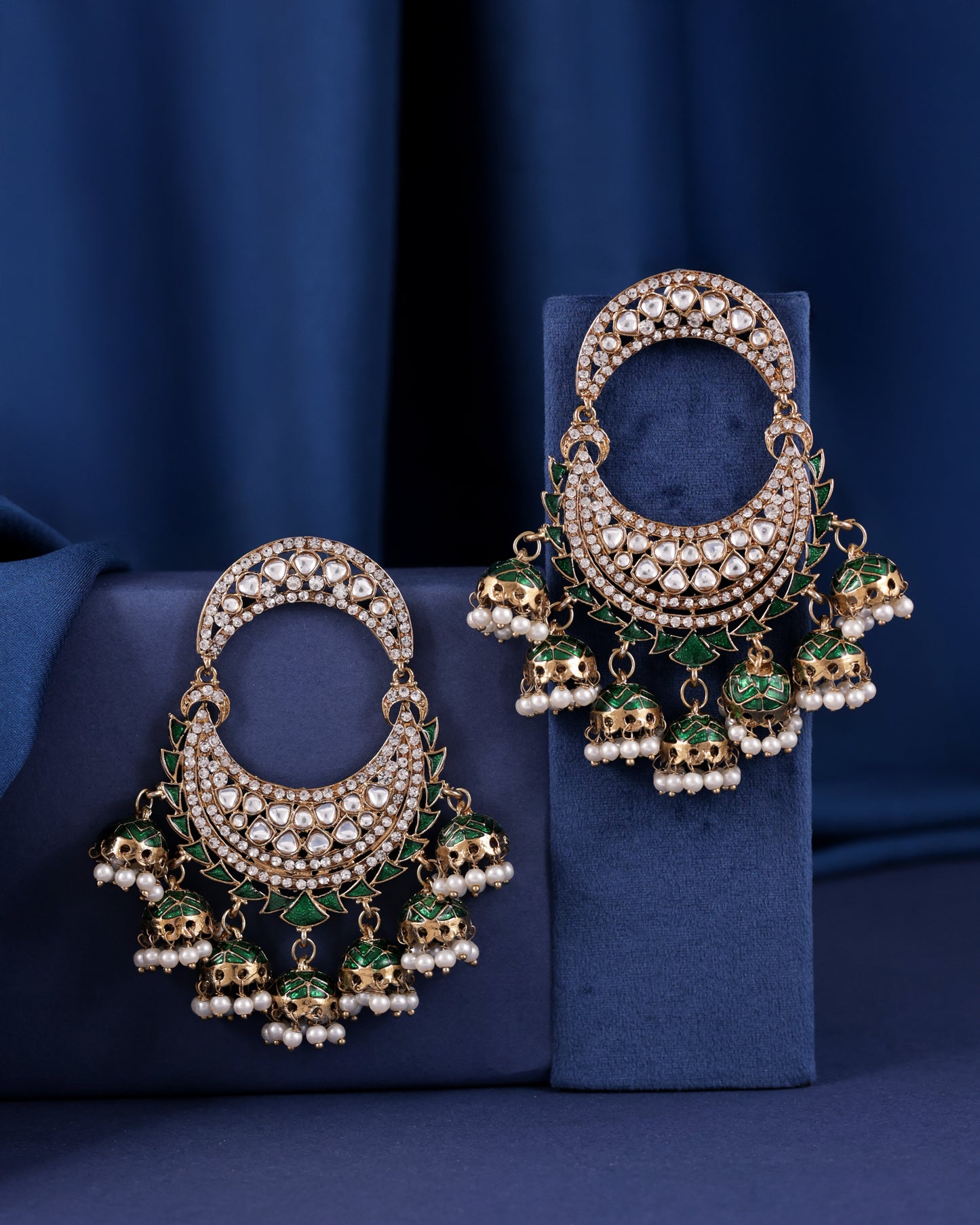 Green Anvika Desginer Meenakari Chandbali Jhumki Earring