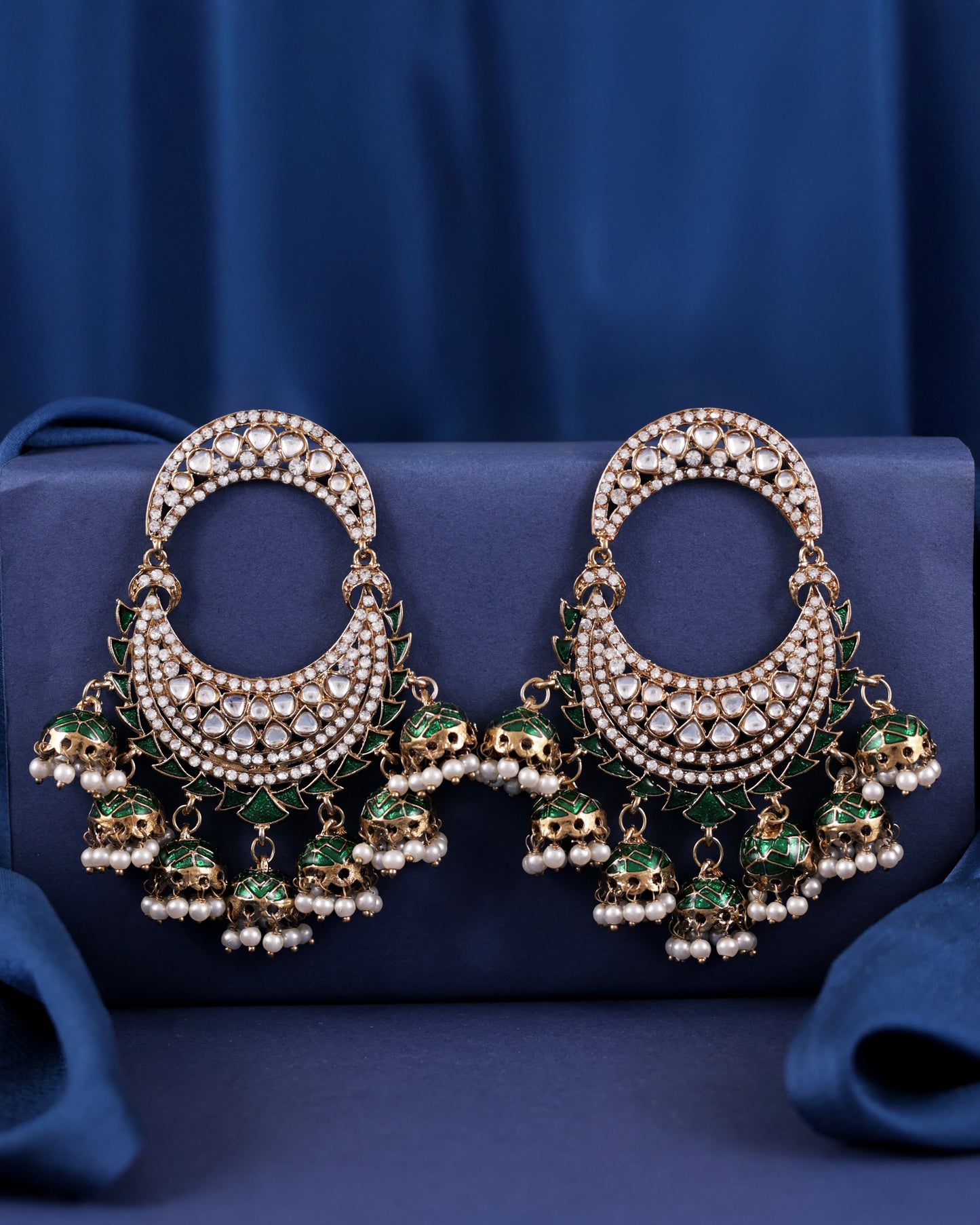 Green Anvika Desginer Meenakari Chandbali Jhumki Earring