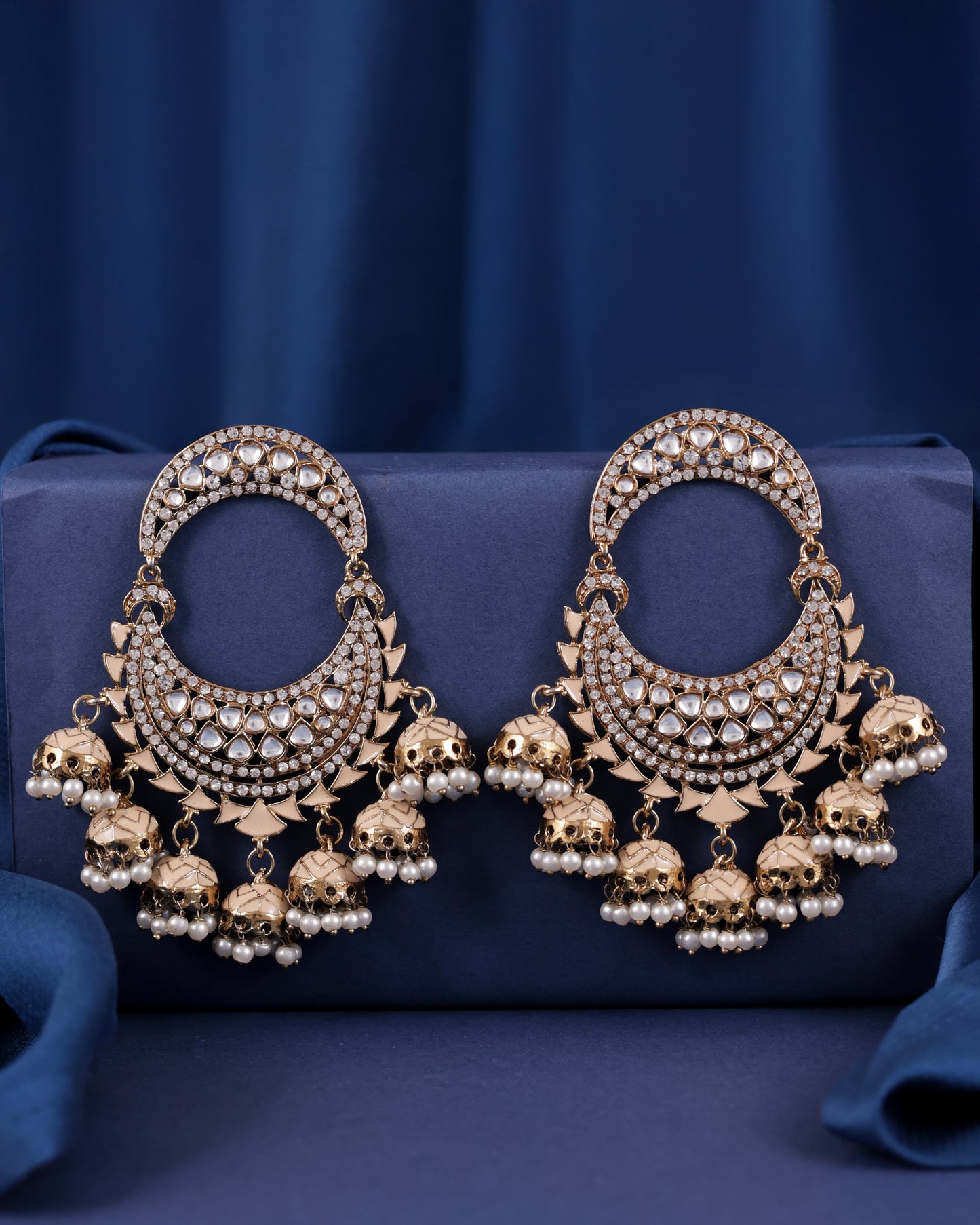 Ivory Anvika Desginer Meenakari Chandbali Jhumki Earring