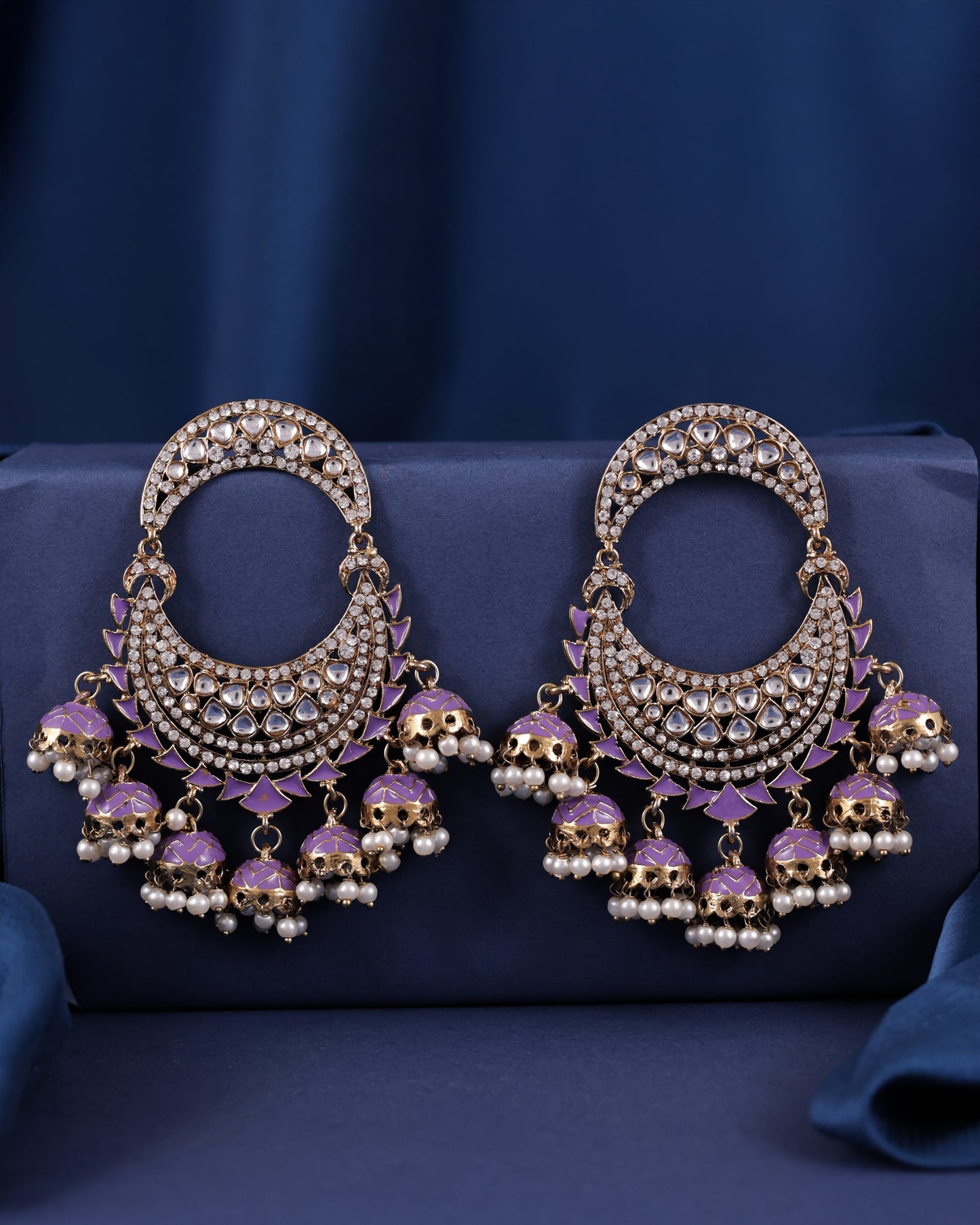 Purple Anvika Desginer Meenakari Chandbali Jhumki Earring