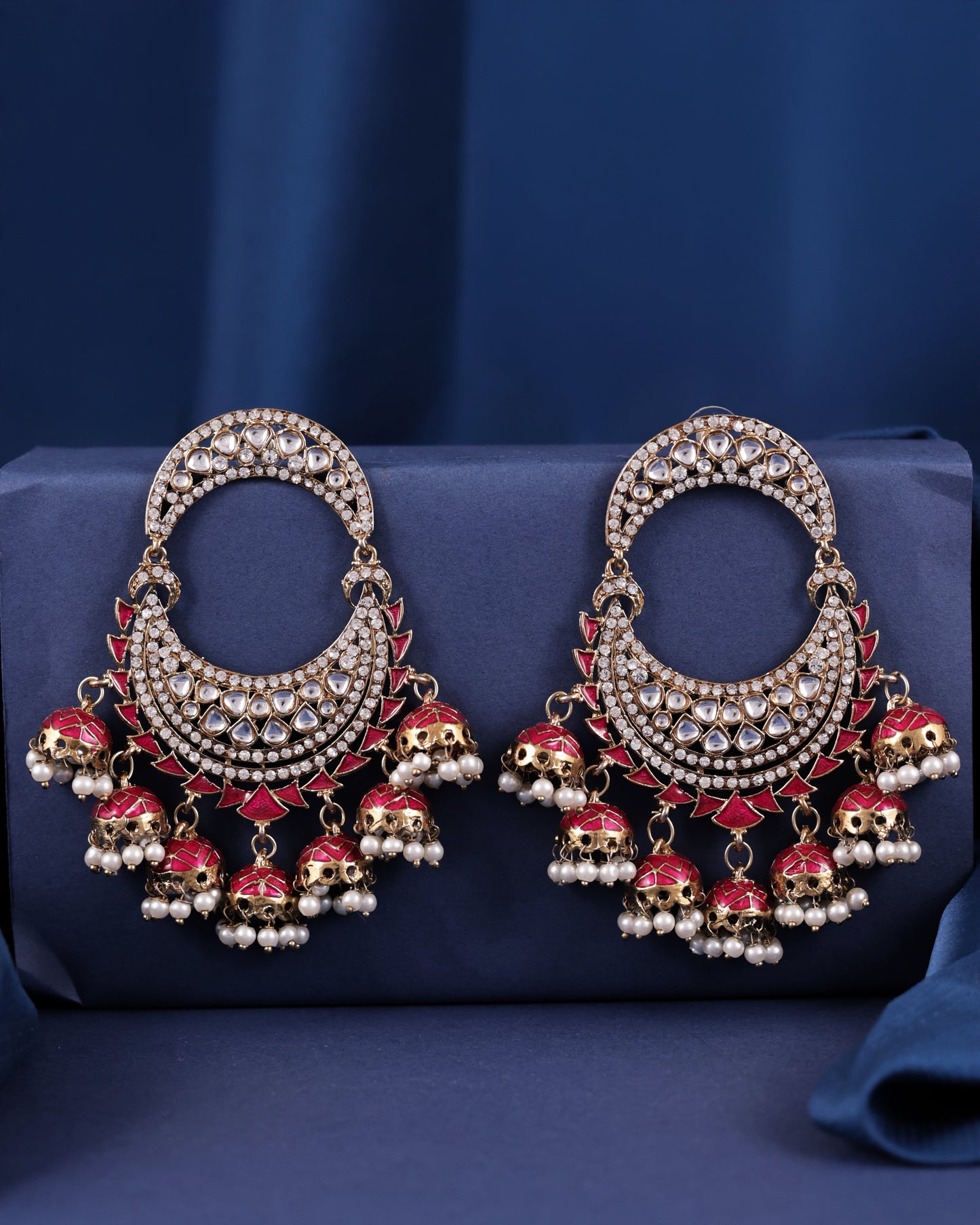 Red Anvika Desginer Meenakari Chandbali Jhumki Earring