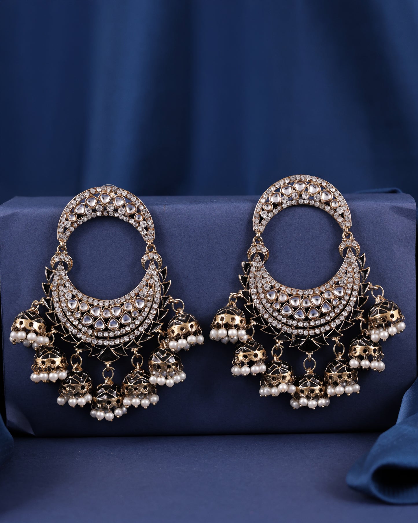 Black Anvika Desginer Meenakari Chandbali Jhumki Earring