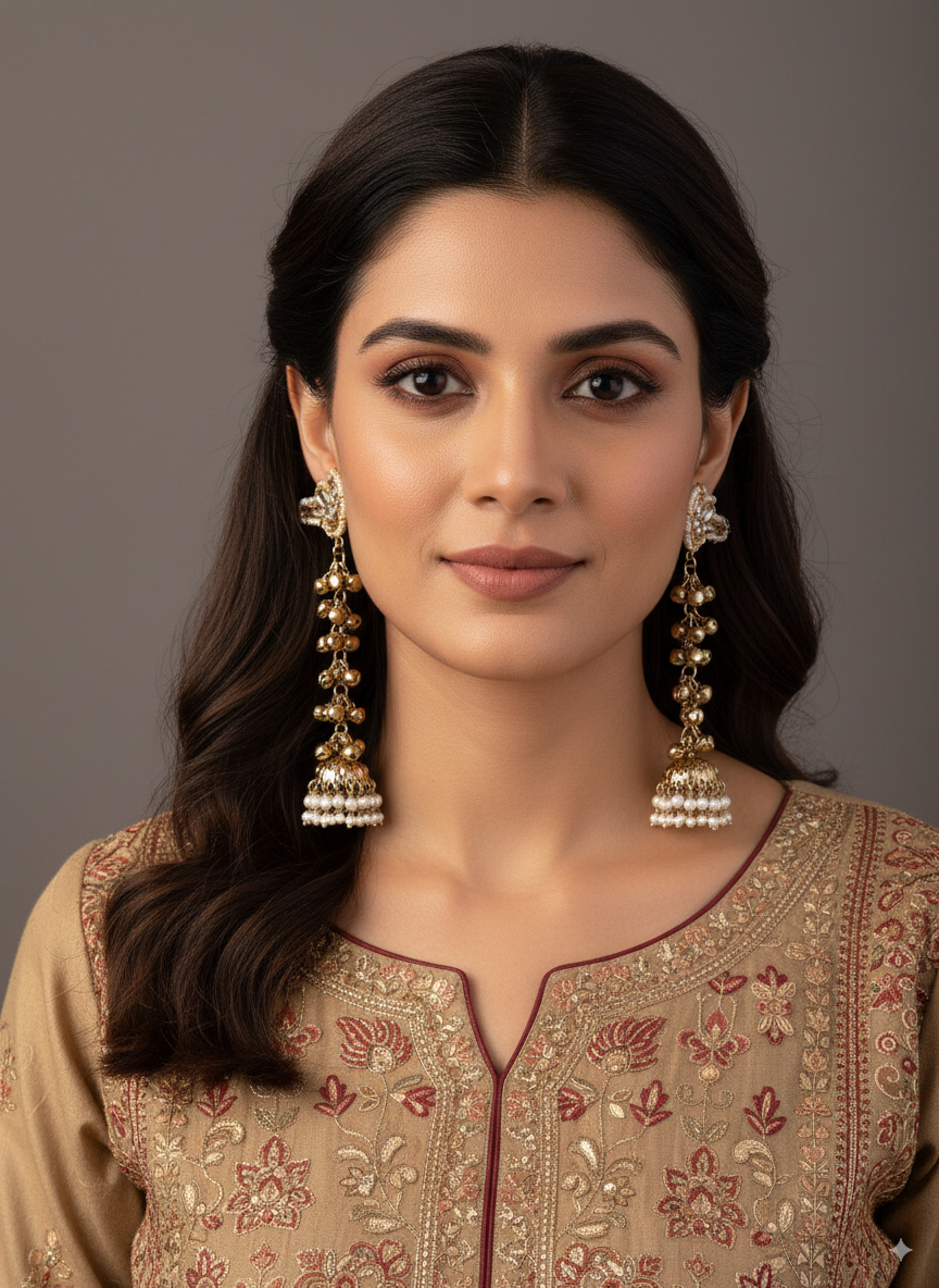 Pearl Sumbul Kashmiri Look Ghunghru Jhumka Earring