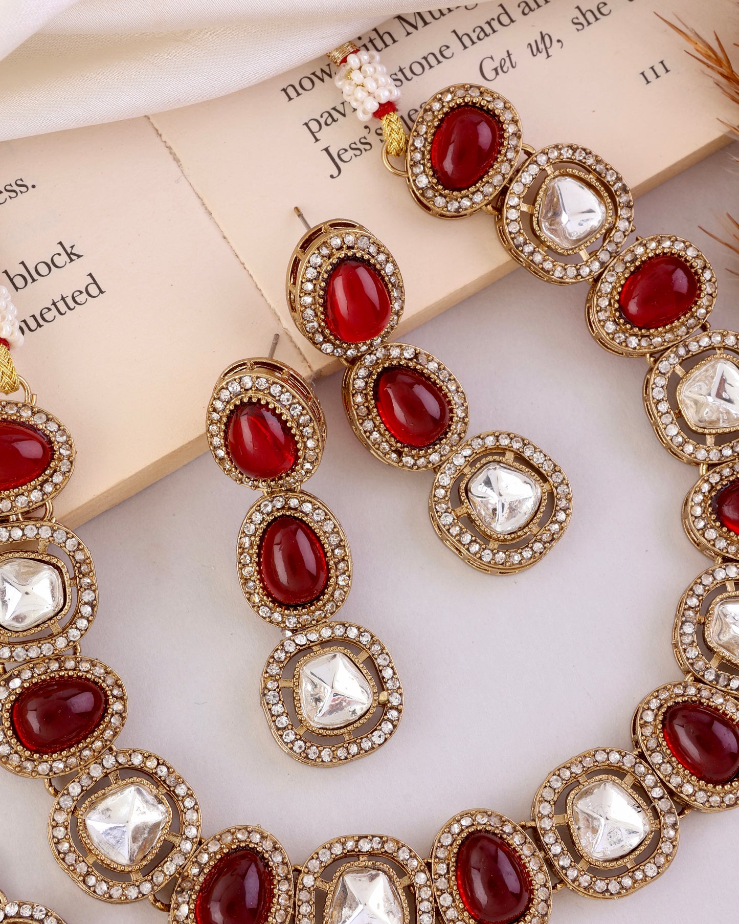Ruby Rishita Premium Polki Dupe Necklace with Earring and Teeka