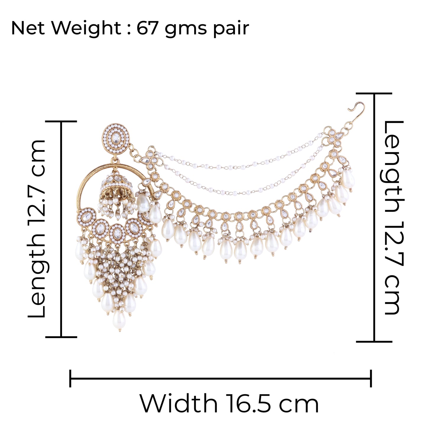Pearl Shanaya Bahubali Chandbali Earring with Statement Kaan Chain