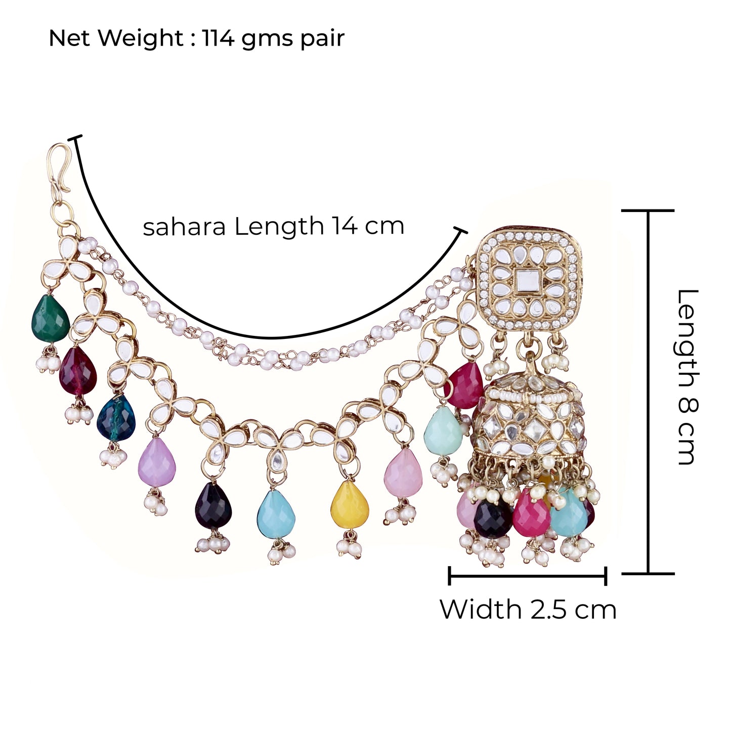 Multi Aayat Mirror Bahubali Jhumka with Statement Kaan Chain and Teeka