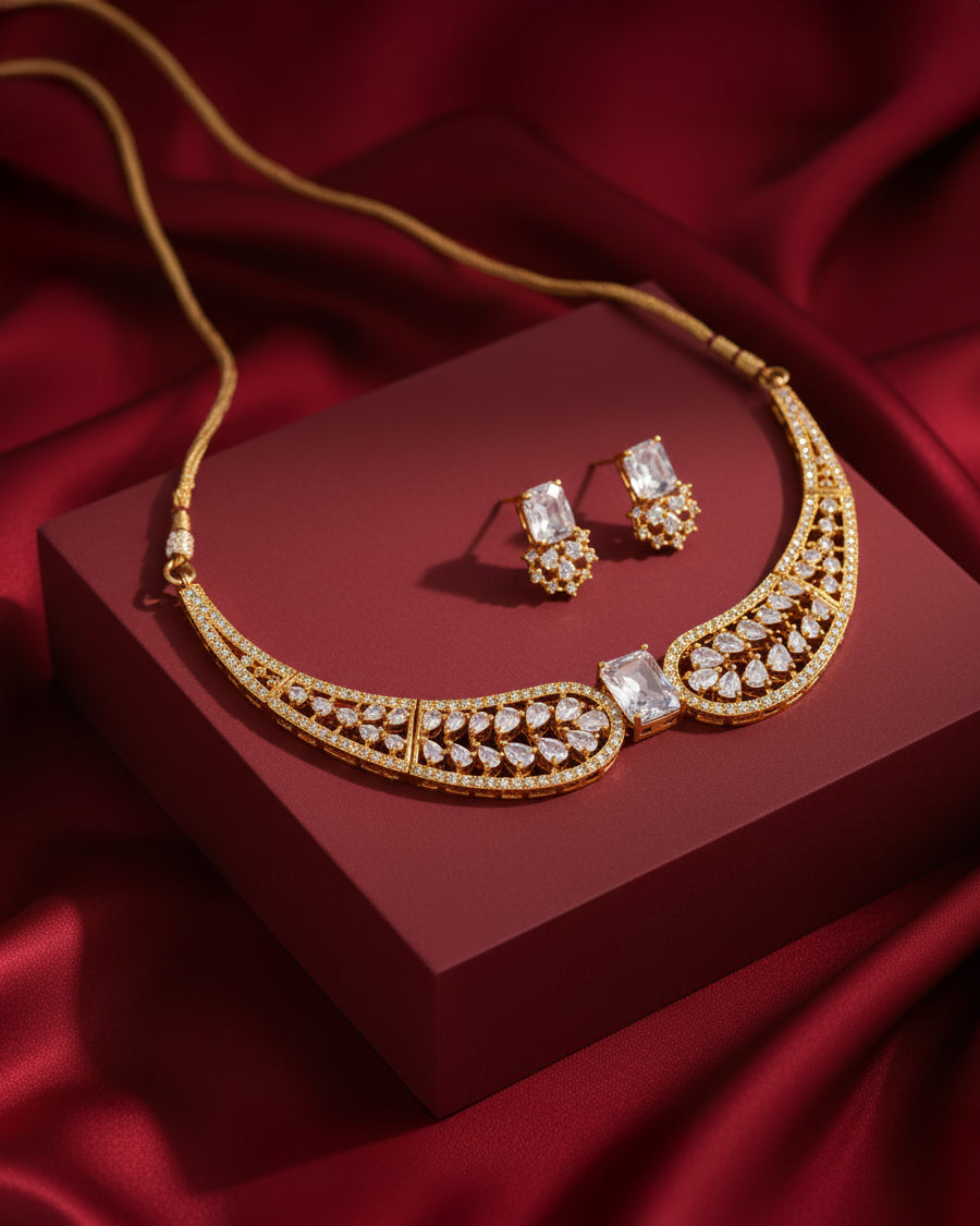 White Nuha Designer Indo Western Necklace With Earrings