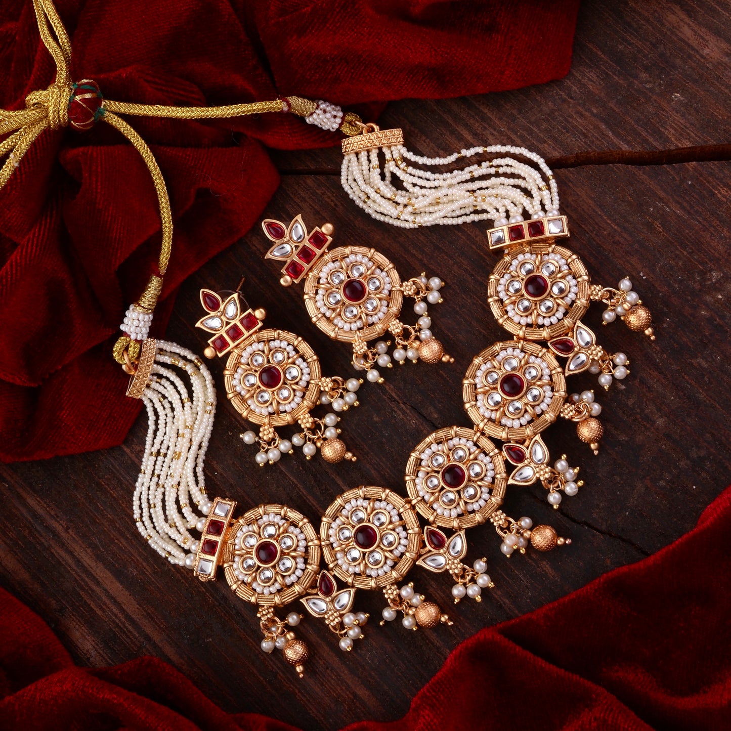 Ruby Shailja Rajwada Necklace Set with Earring
