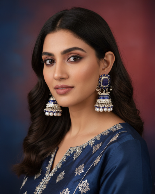 Blue Trinaya Meenakari Jhumka