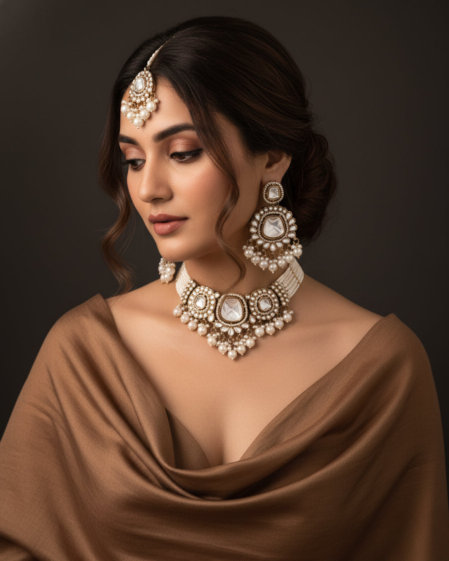 Pearl Sharvika Premium Necklace with Earring and Teeka