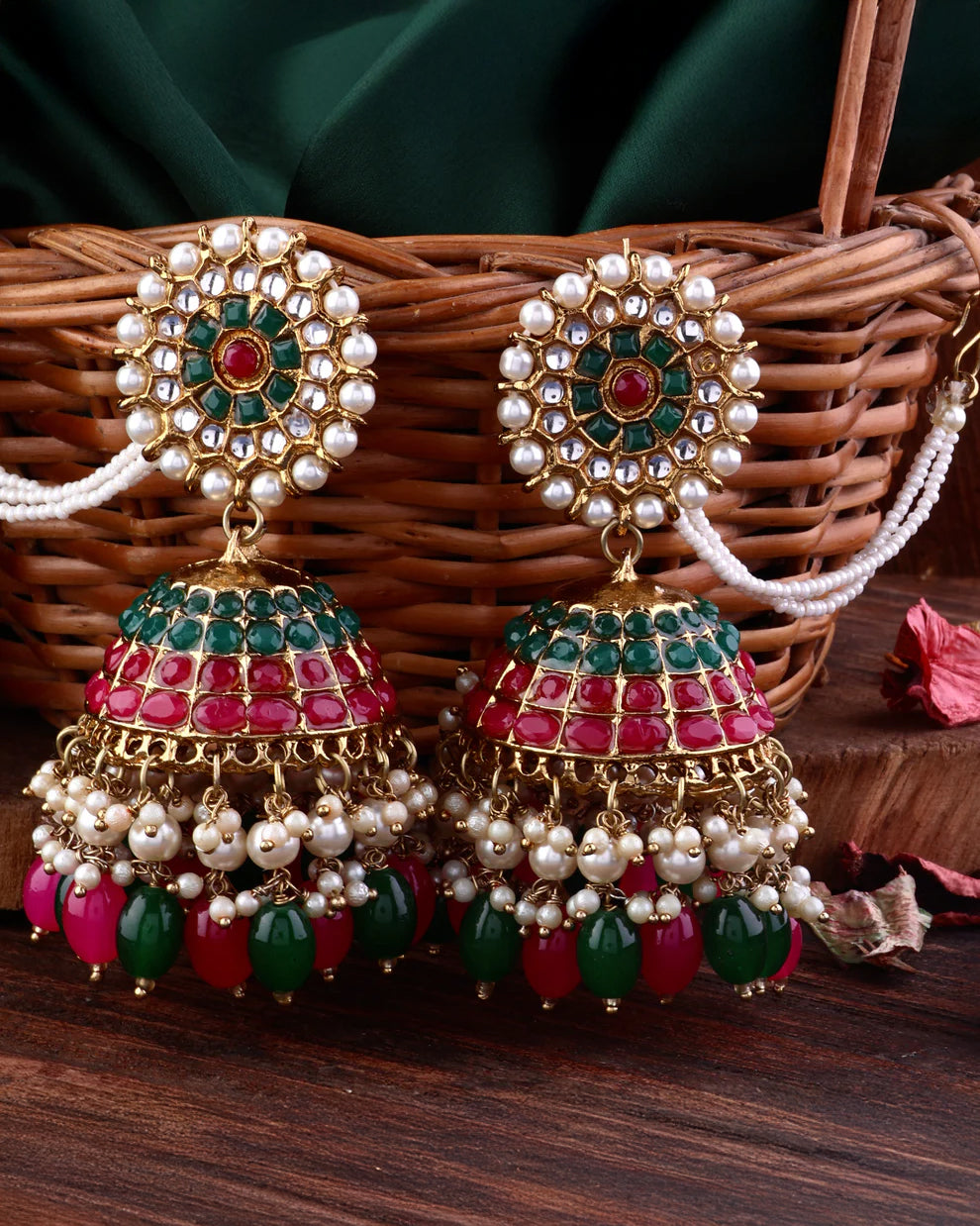 Pink Green Guneet Jhumka with Sahara