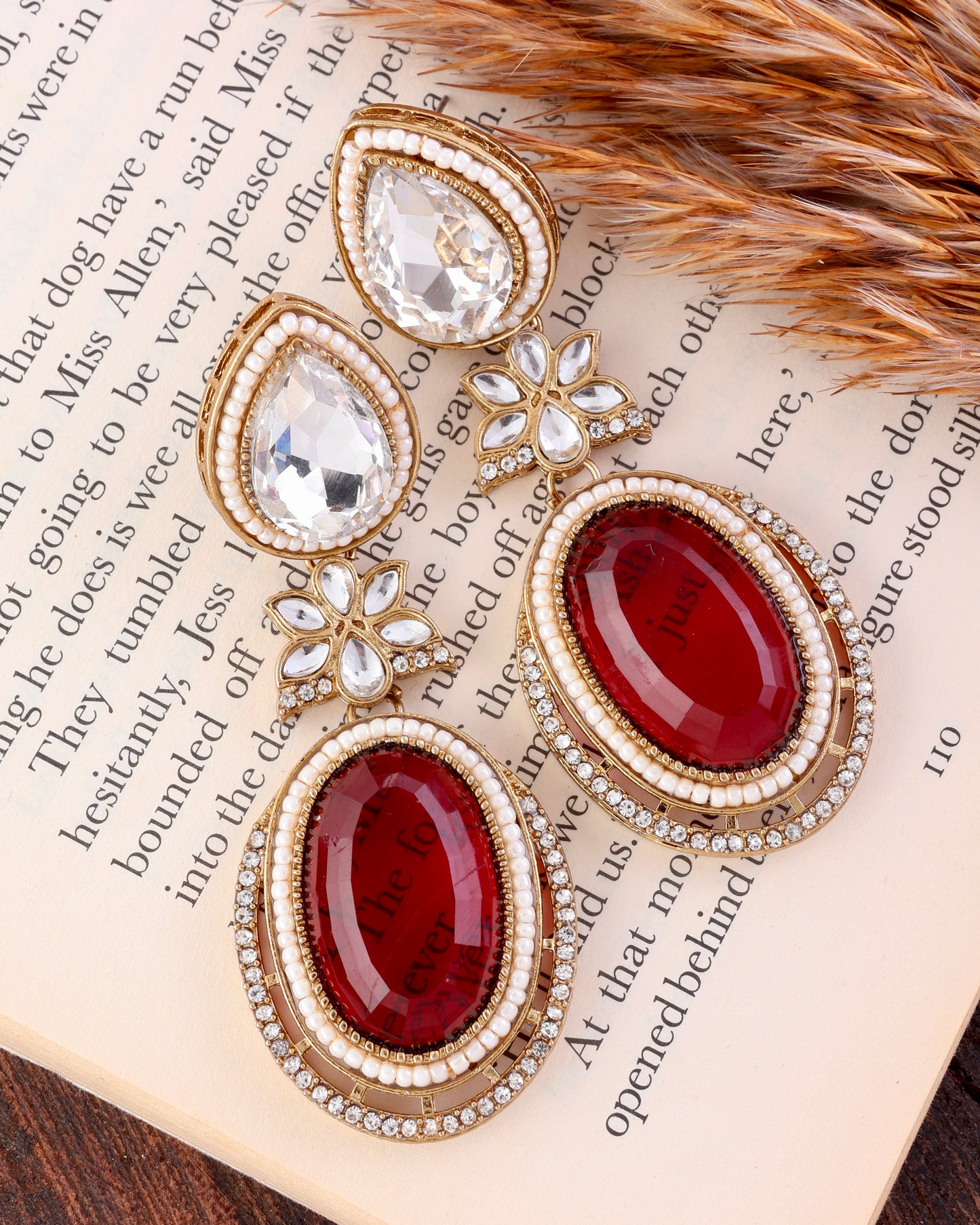 Maroon Dhvit Premium Designer Zircone Polki Dupe Earring