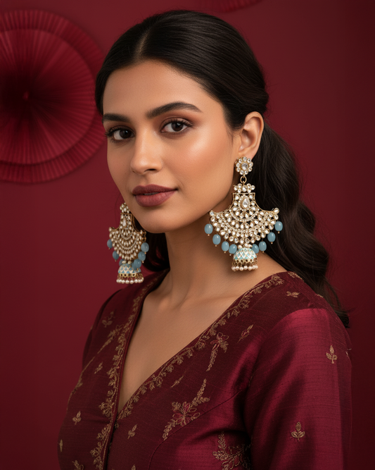 Turquoise Sabita Designer Meenakari Jhumka Earring