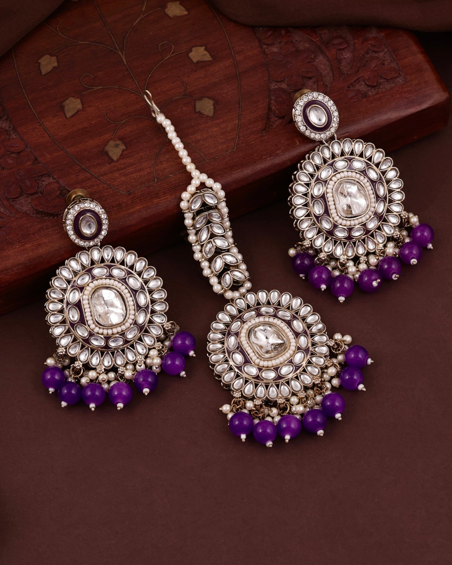 Purple Vyanika Necklace Earring with Teeka
