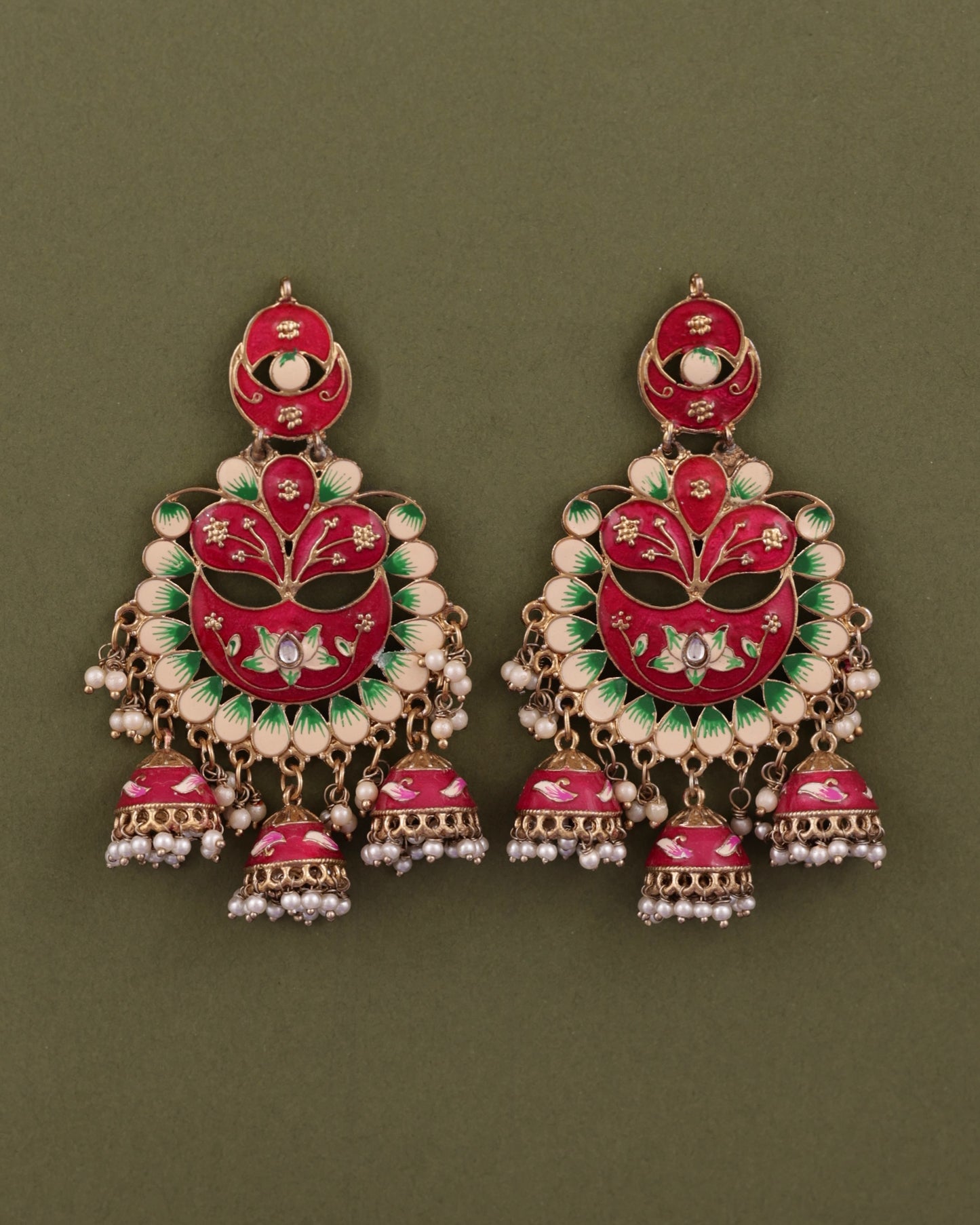 Pink Charvi Meenakari Jhumka