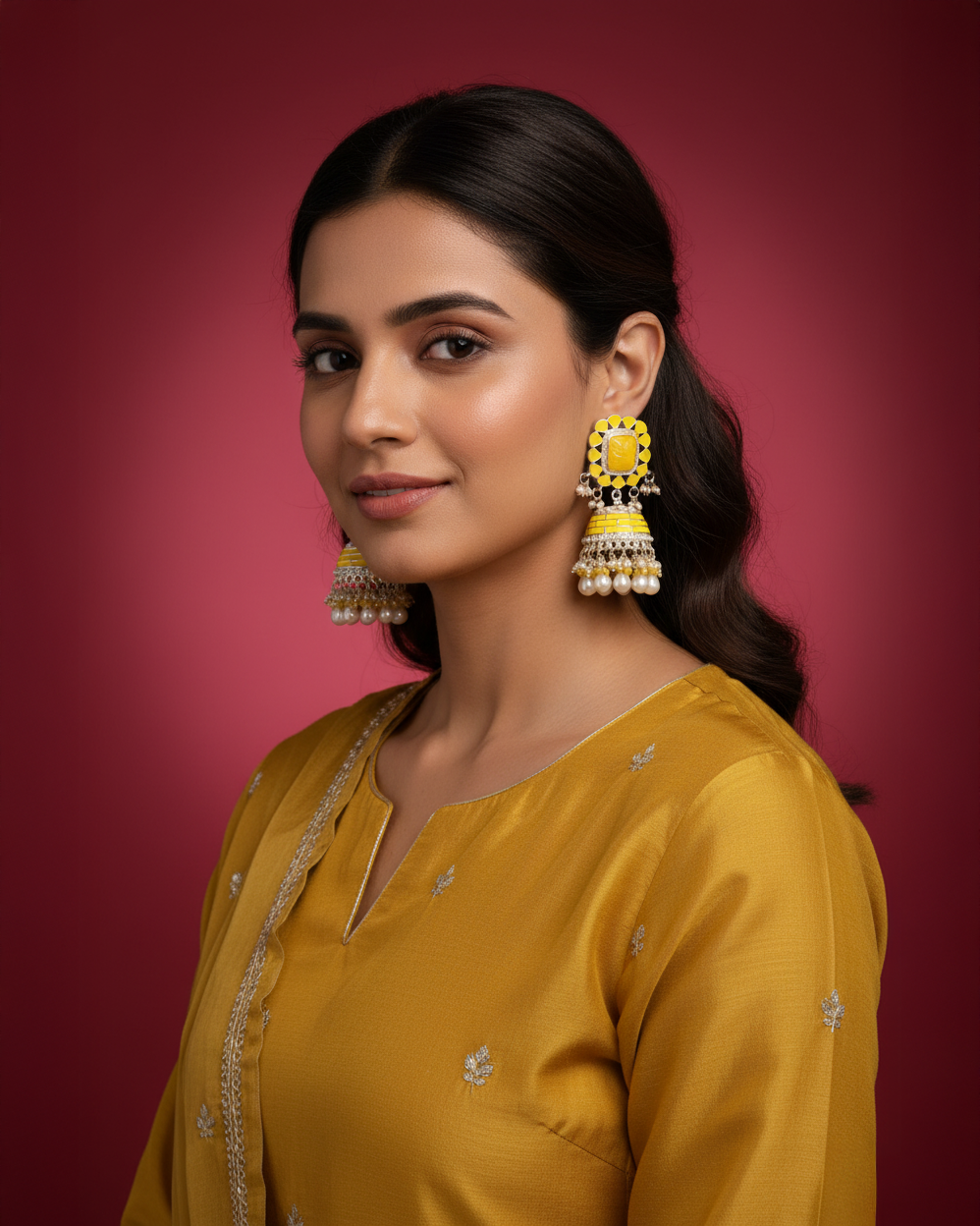 Yellow Trinaya Meenakari Jhumka