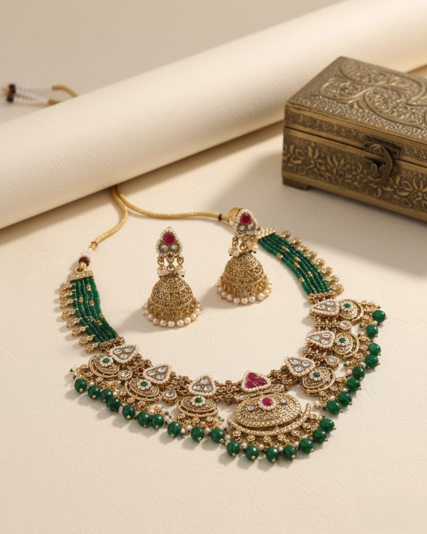 Riyanshi Rajwada Necklace Set with Jhumki Earring