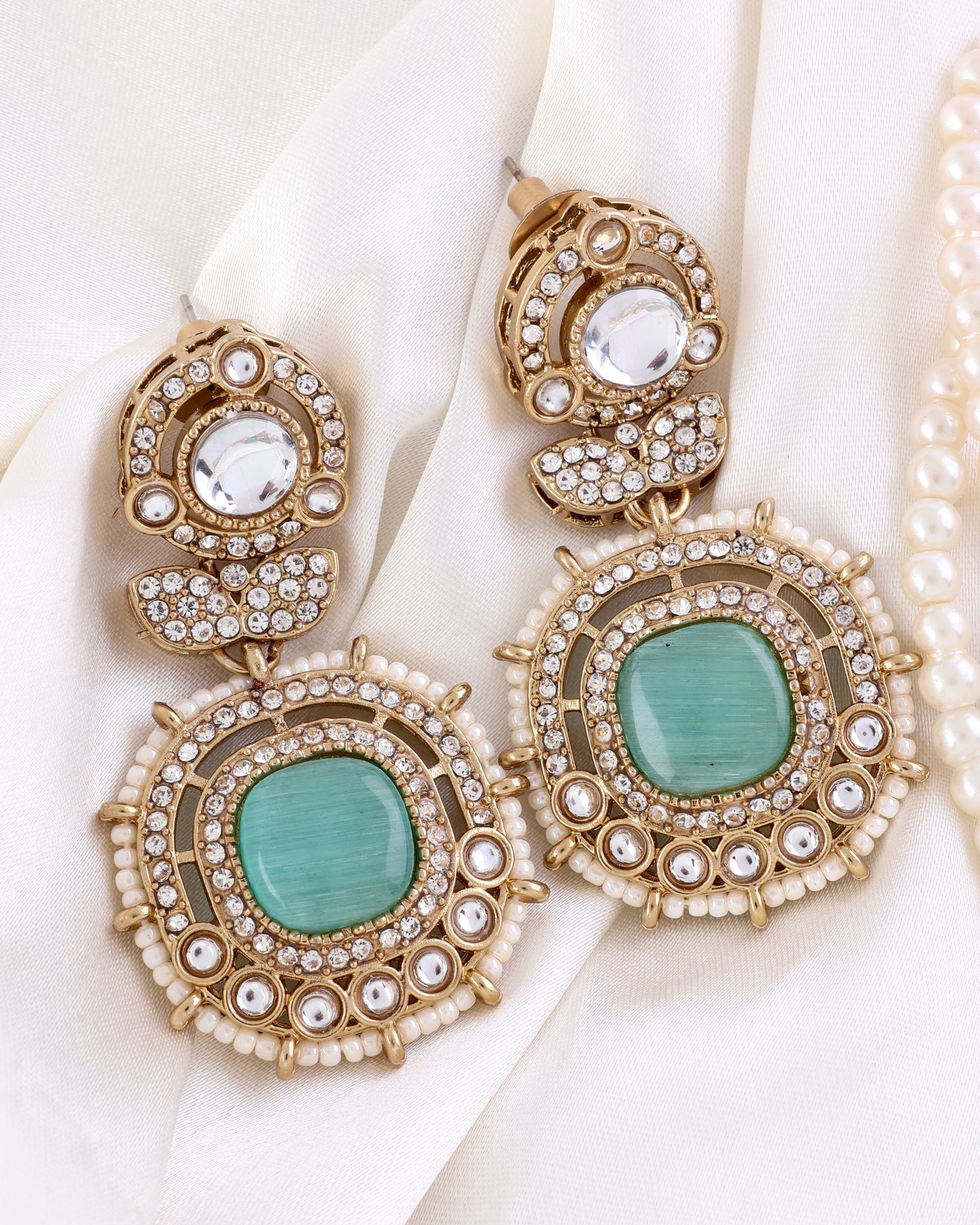 Mint Green Tiana Premium Designer Zircone Polki Dupe Earring