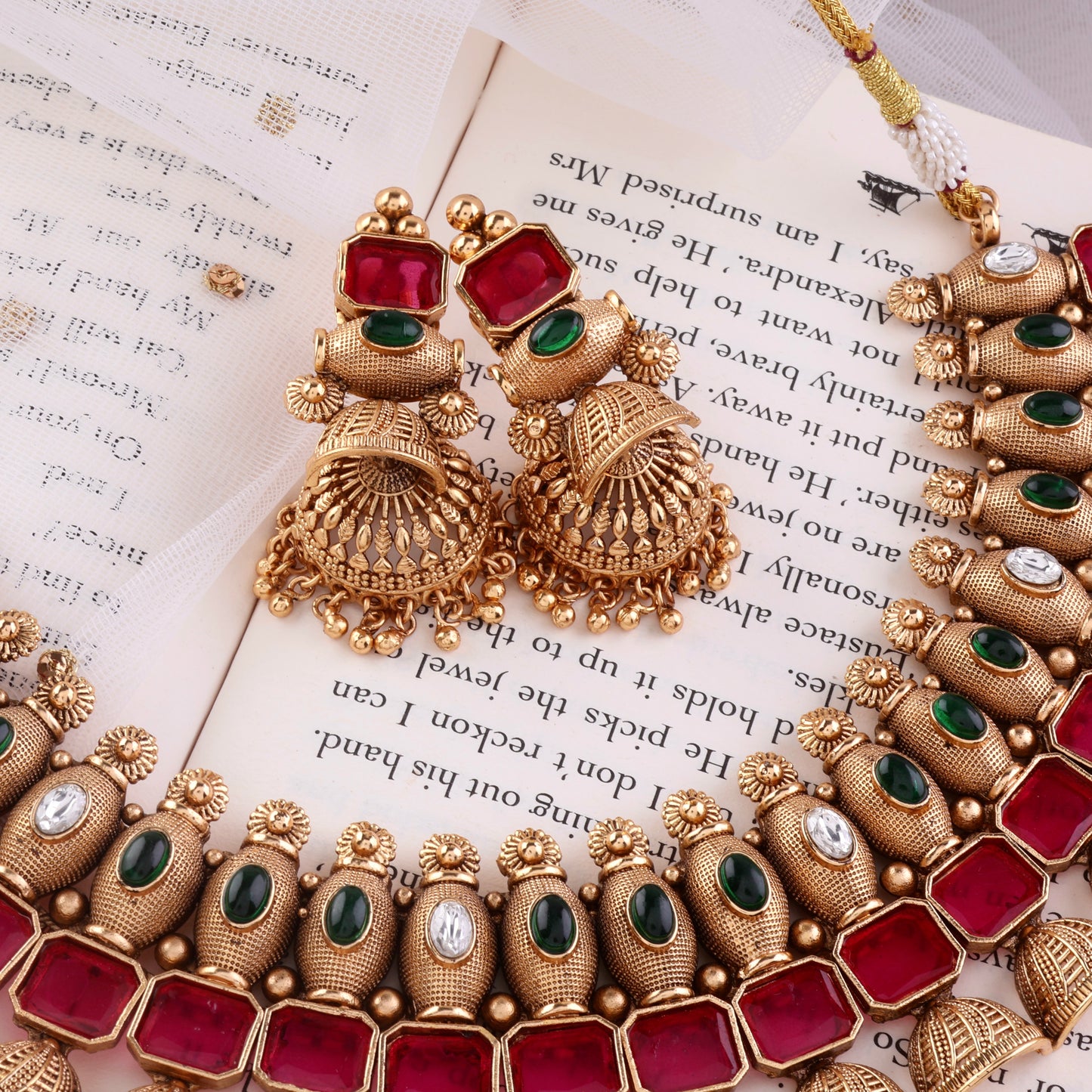 Bhavashree Premium Rajwada Necklace Set with Jhumki Earring