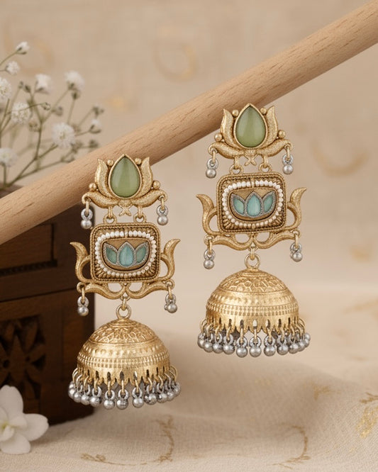 Mint Lavanya Designer Jhumki Earring Brass Lookalike