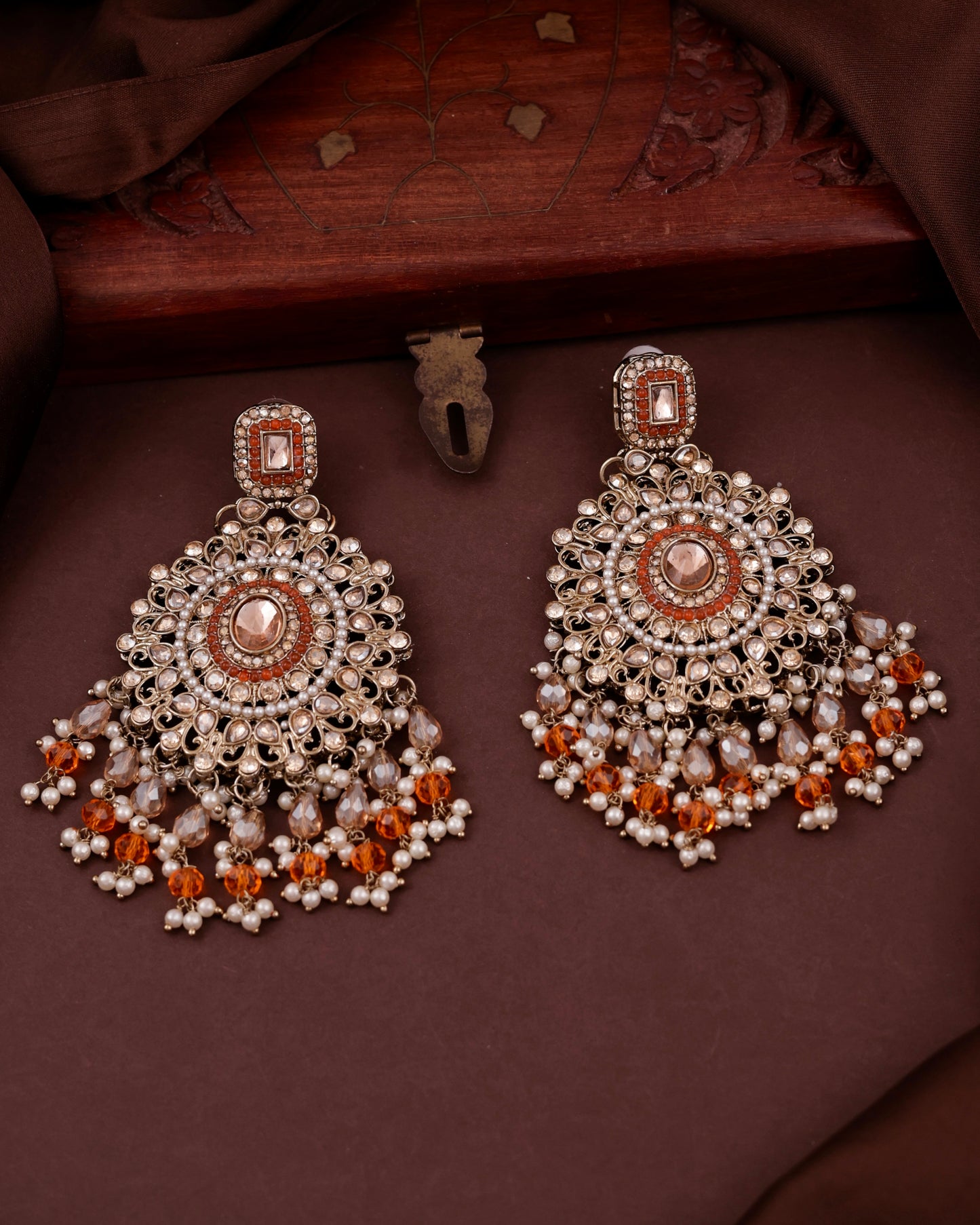 Orange Tavisha Punjabi Pakistani Teeka Chandbali Set