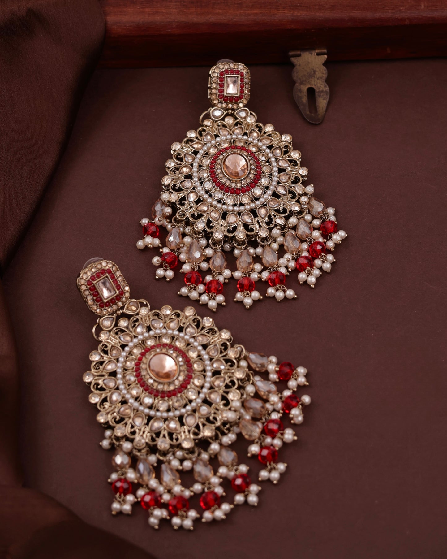 Red Tavisha Punjabi Pakistani Teeka Chandbali Set