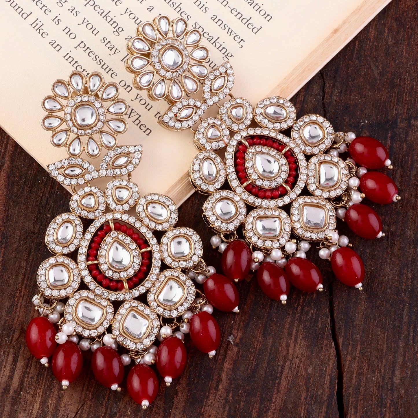 Red Ivaan Designer Earring with Zircone Stone Detailing
