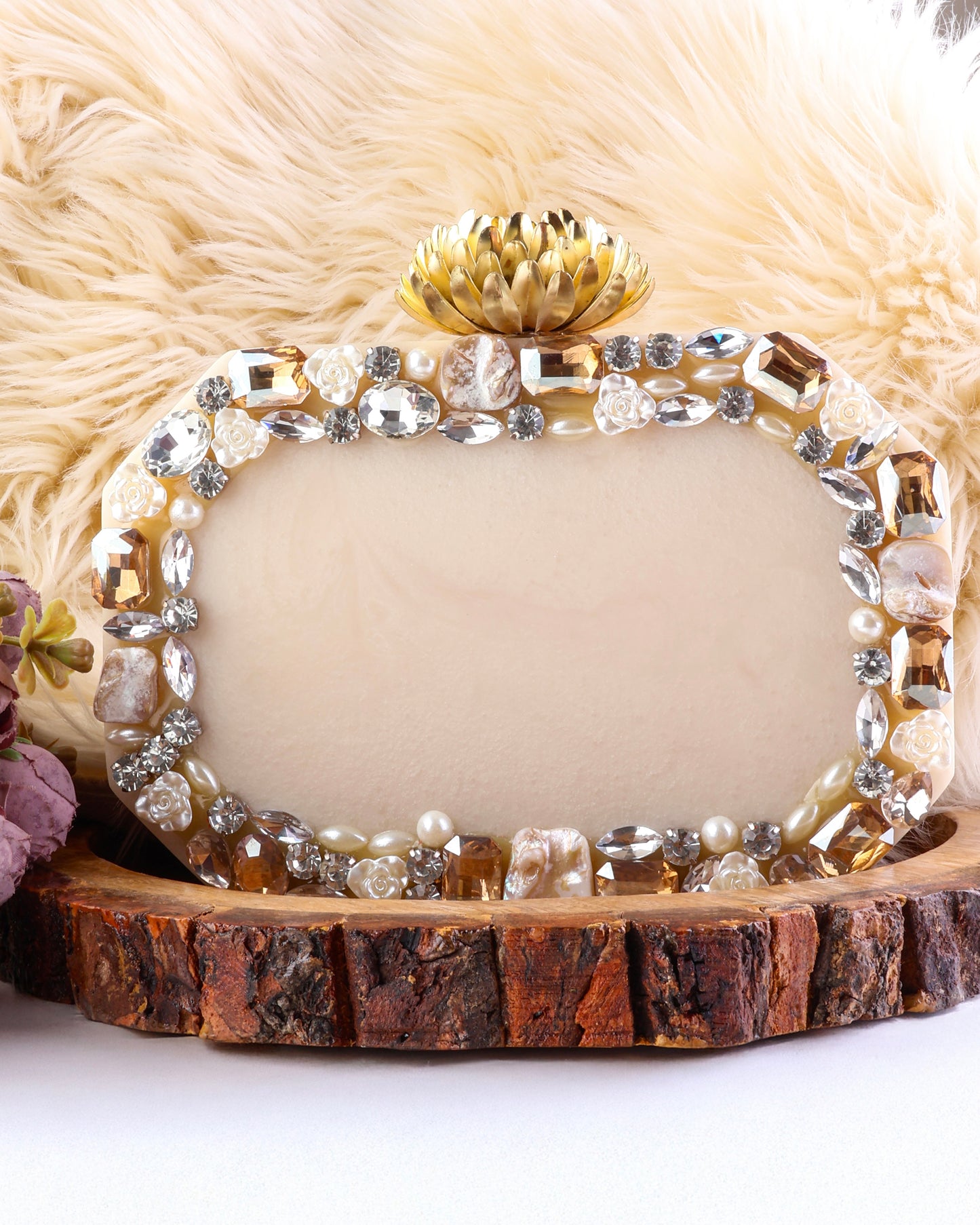 Beige Olesya Emblished Resin Clutch